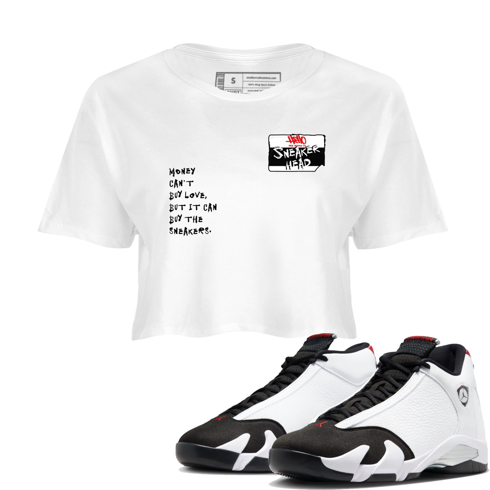 Air Jordan 14 Black Toe t shirts to match sneakers Sneakerhead Badge sneaker match tees 14s Black Toe sneaker match tee Drip Gear Zone unisex cotton White 1 crop tee