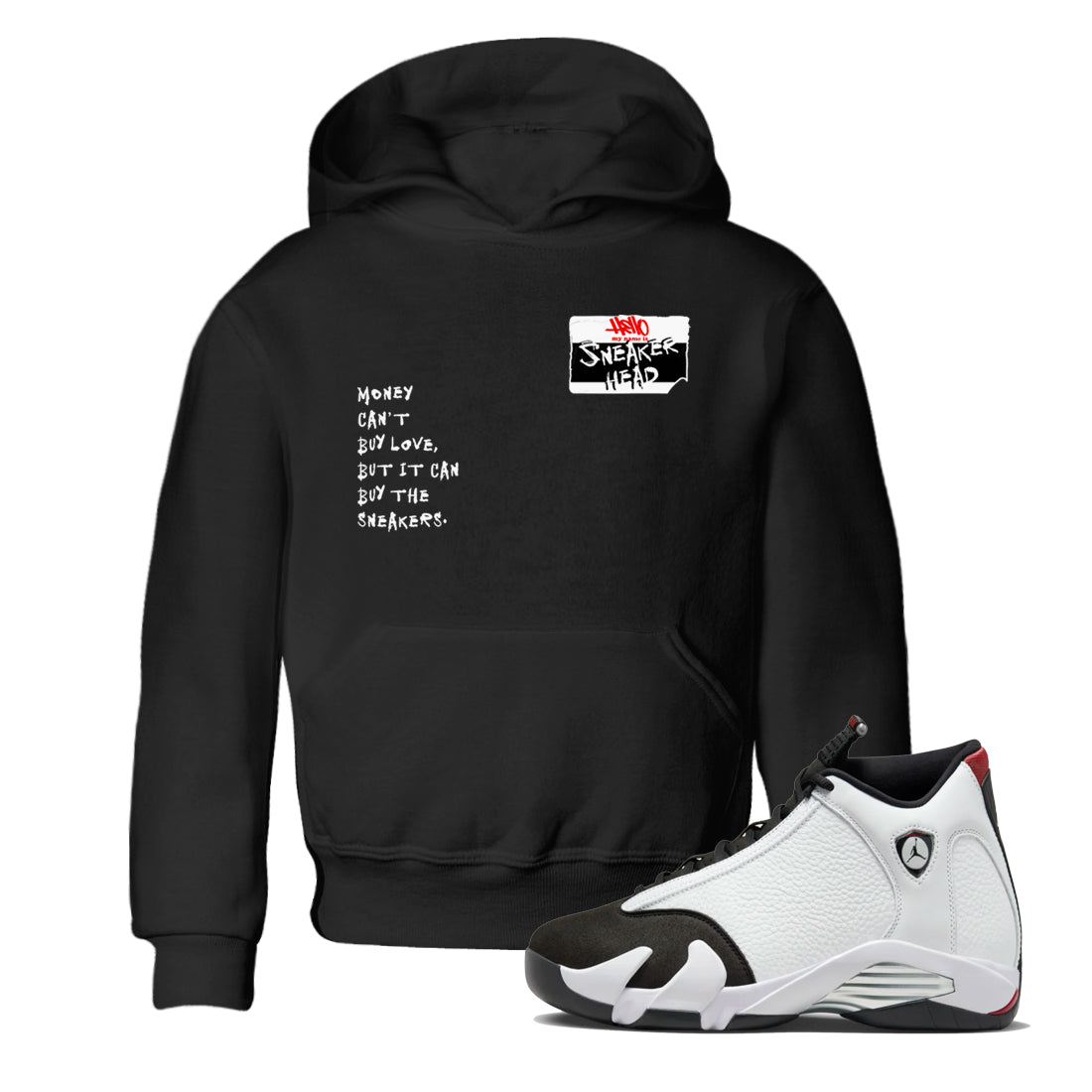 Air Jordan 14 Black Toe t shirts to match sneakers Sneakerhead Badge sneaker match tees 14s Black Toe sneaker match tee Drip Gear Zone Youth Baby Black 1 tee