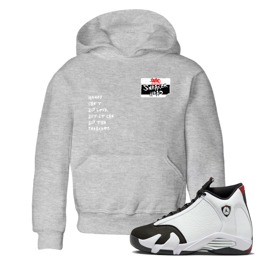 Air Jordan 14 Black Toe t shirts to match sneakers Sneakerhead Badge sneaker match tees 14s Black Toe sneaker match tee Drip Gear Zone Youth Baby Heather Grey 1 tee