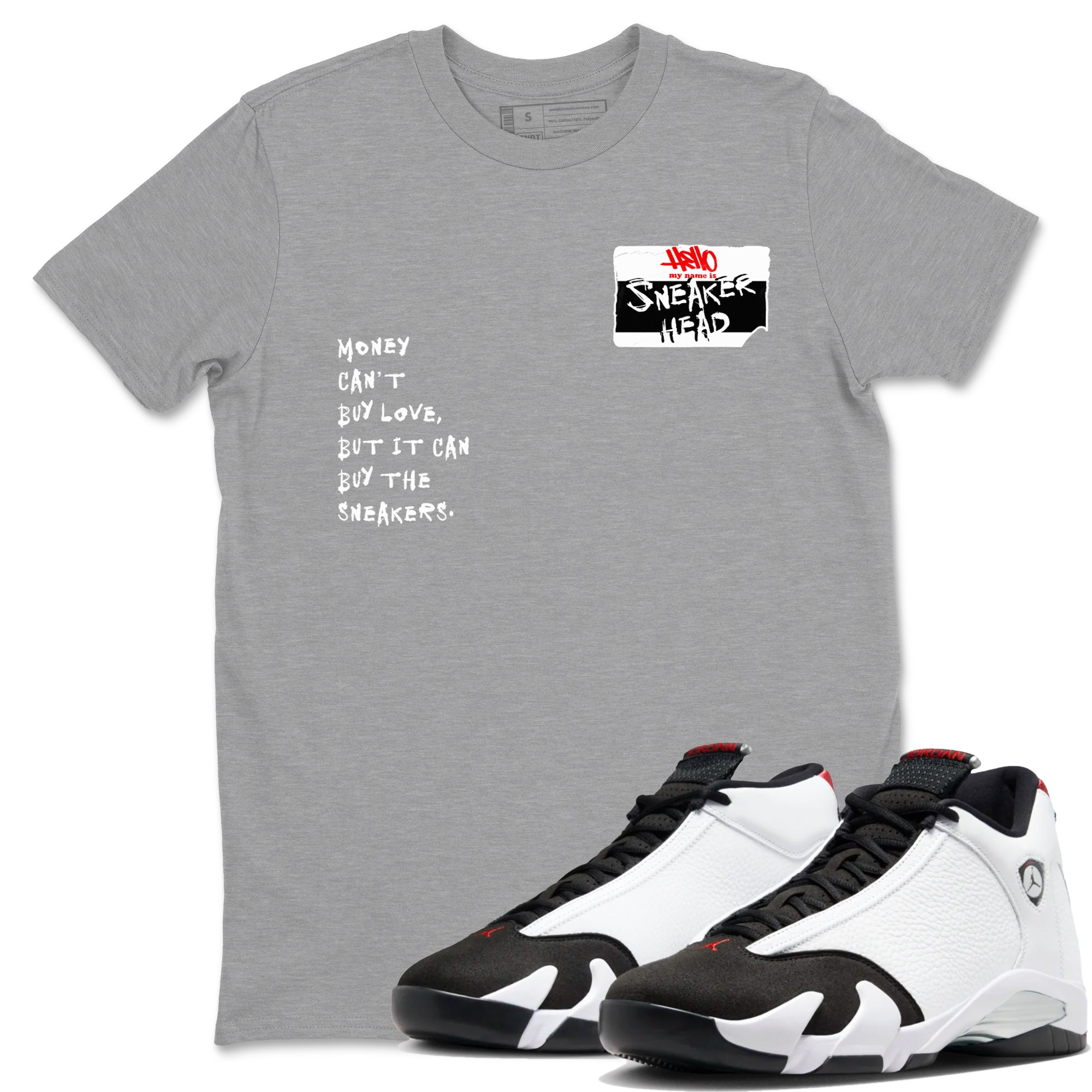 Air Jordan 14 Black Toe t shirts to match sneakers Sneakerhead Badge sneaker match tees 14s Black Toe sneaker match tee Drip Gear Zone unisex cotton Heather Grey 1 shirts