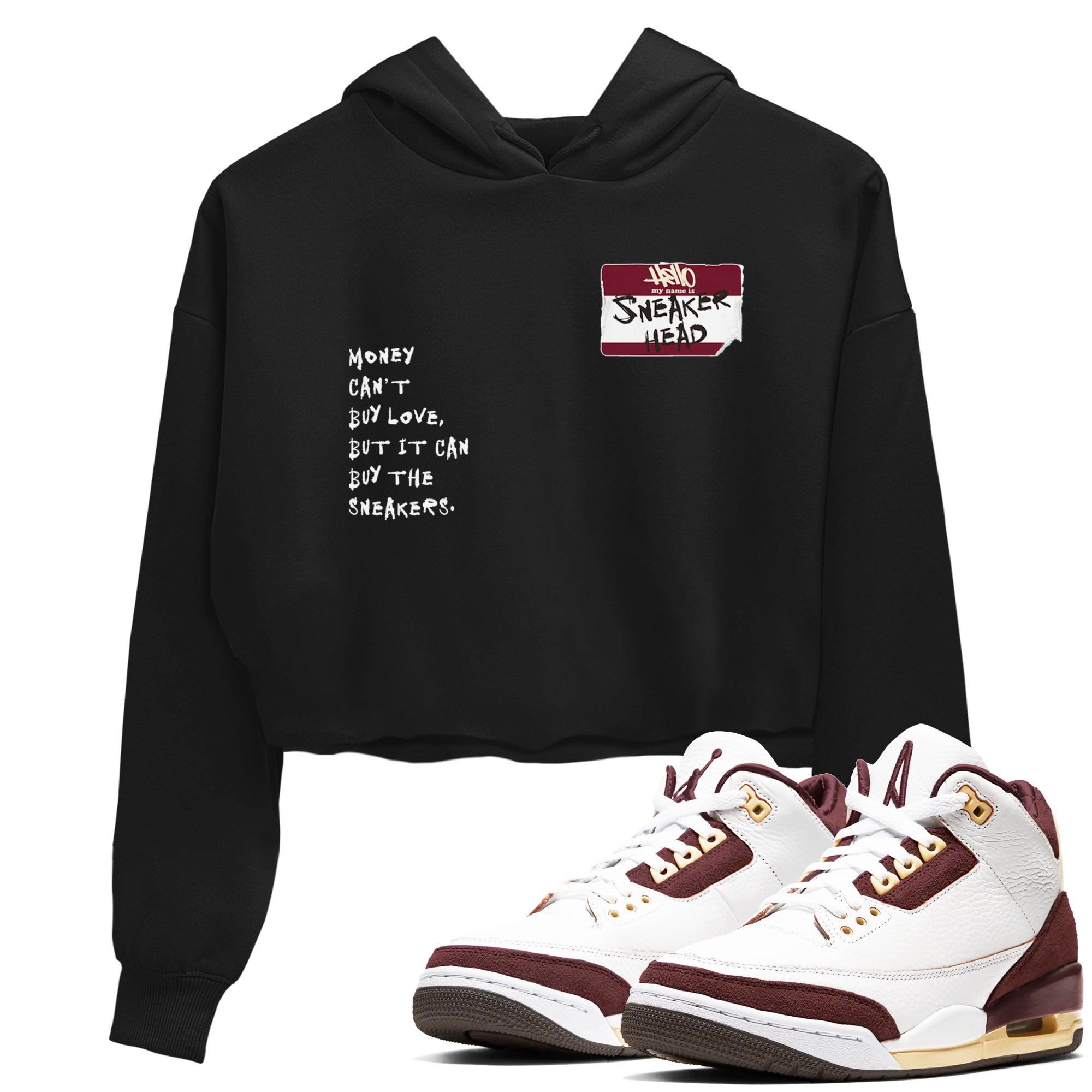 A Ma Maniére x Air Jordan 3 "Burgundy Crush" to match jordans Sneakerhead Badge sneaker match tees Air Jordan 3 A Ma Maniere x Burgundy Crush Drip Gear Zone streetwear brand Black 1 crop tee