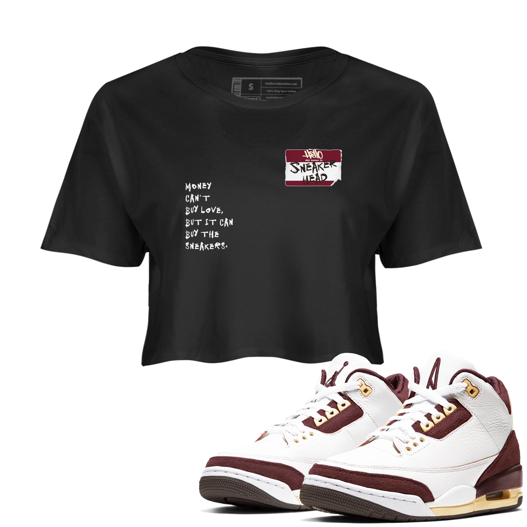 A Ma Maniére x Air Jordan 3 "Burgundy Crush" to match jordans Sneakerhead Badge sneaker match tees Air Jordan 3 A Ma Maniere x Burgundy Crush Drip Gear Zone streetwear brand Black 1 crop tee