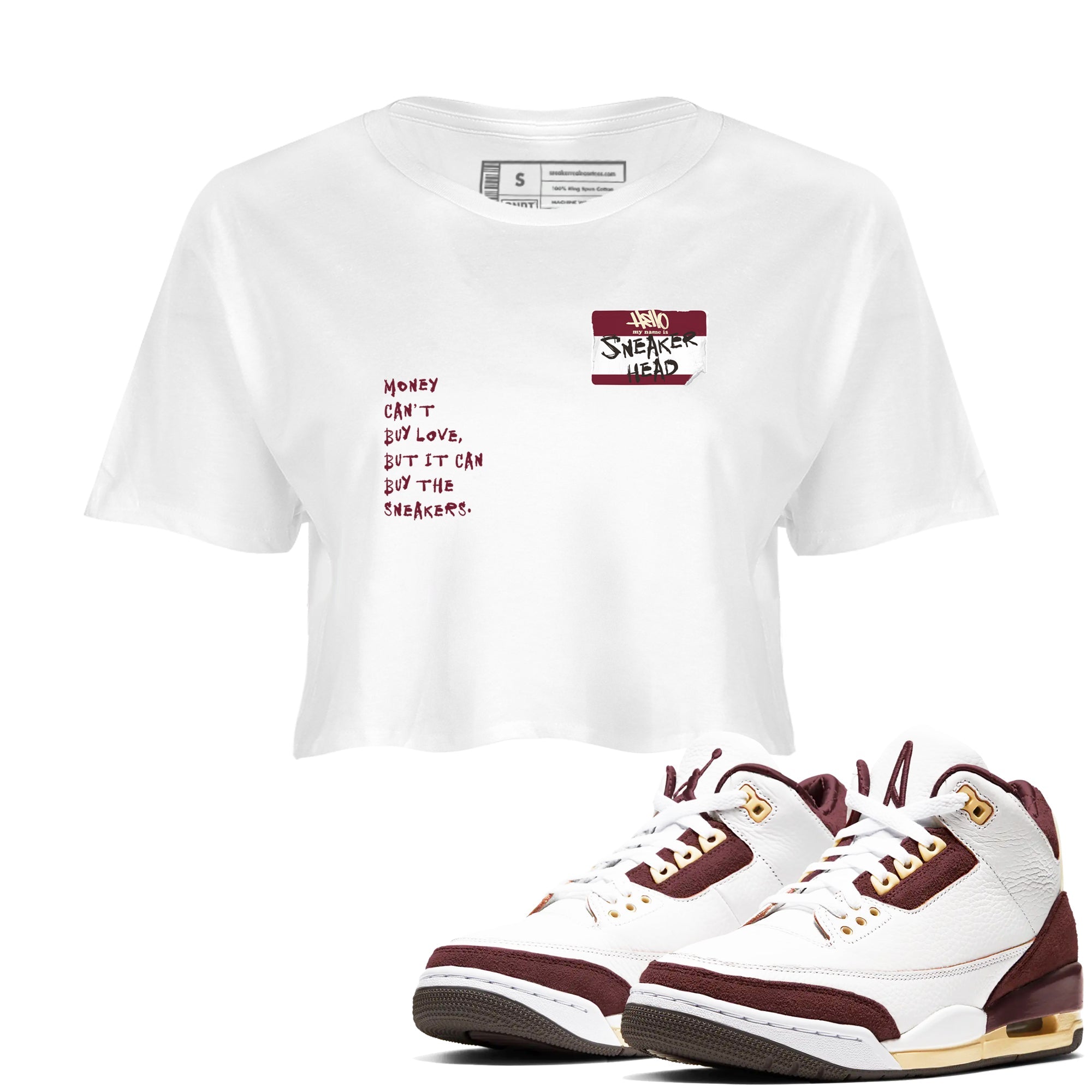 A Ma Maniére x Air Jordan 3 "Burgundy Crush" to match jordans Sneakerhead Badge sneaker match tees Air Jordan 3 A Ma Maniere x Burgundy Crush Drip Gear Zone streetwear brand White 1 crop tee