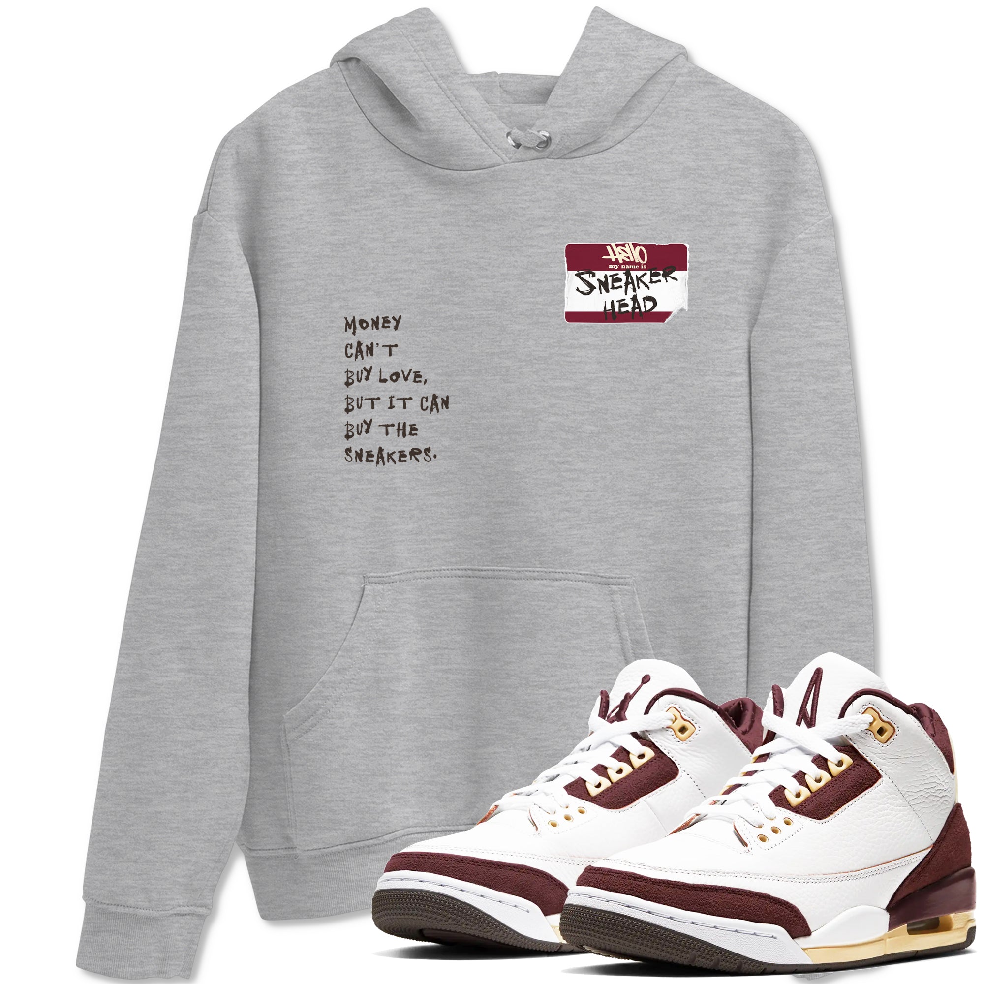 A Ma Maniére x Air Jordan 3 "Burgundy Crush" to match jordans Sneakerhead Badge sneaker match tees Air Jordan 3 A Ma Maniere x Burgundy Crush Drip Gear Zone streetwear brand Heather Grey 1 unisex cotton tee