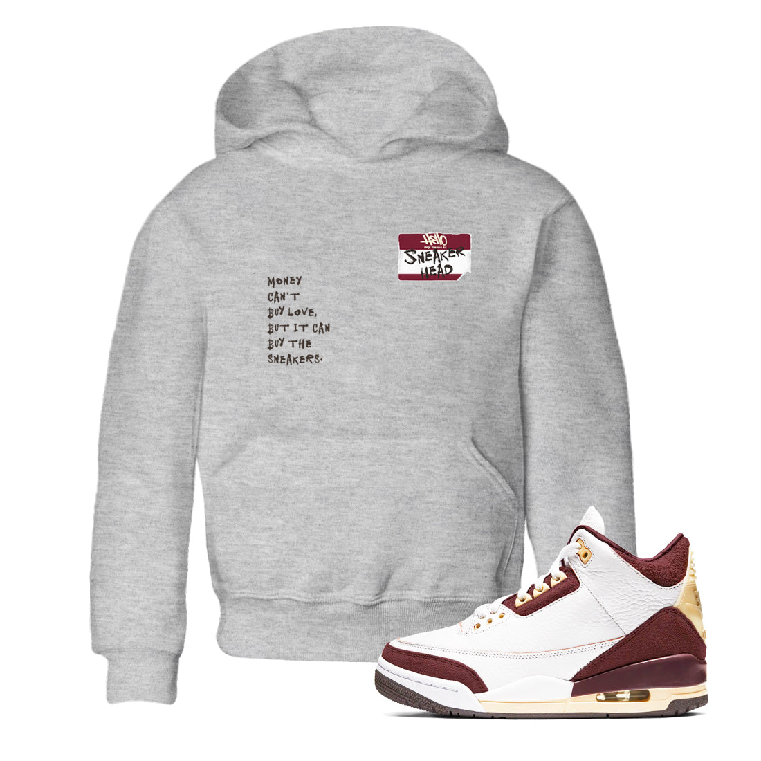 A Ma Maniére x Air Jordan 3 "Burgundy Crush" to match jordans Sneakerhead Badge sneaker match tees Air Jordan 3 A Ma Maniere x Burgundy Crush Drip Gear Zone streetwear brand Baby and Youth Heather Grey 1 cotton tee