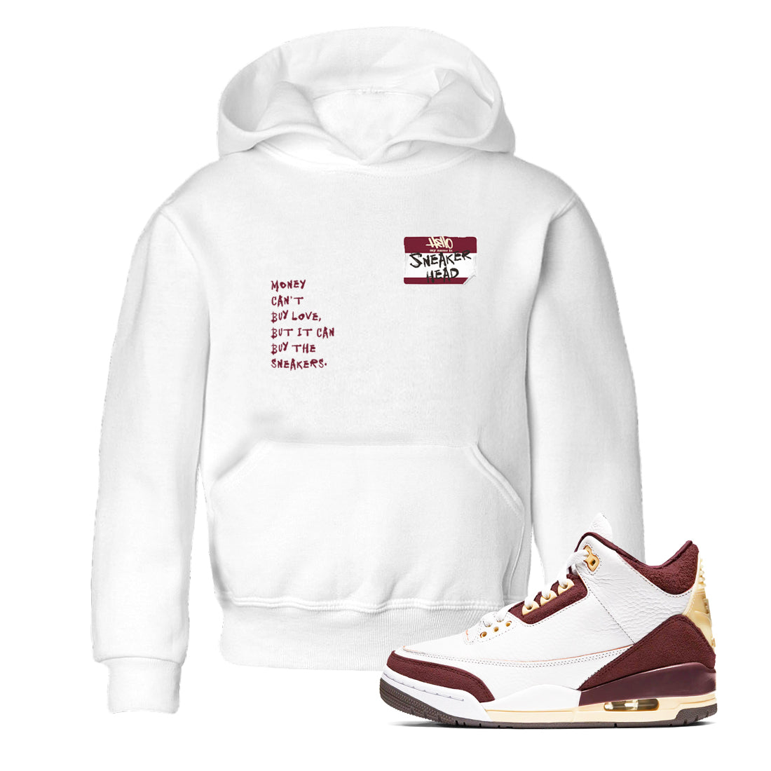 A Ma Maniére x Air Jordan 3 "Burgundy Crush" to match jordans Sneakerhead Badge sneaker match tees Air Jordan 3 A Ma Maniere x Burgundy Crush Drip Gear Zone streetwear brand Baby and Youth White 1 cotton tee