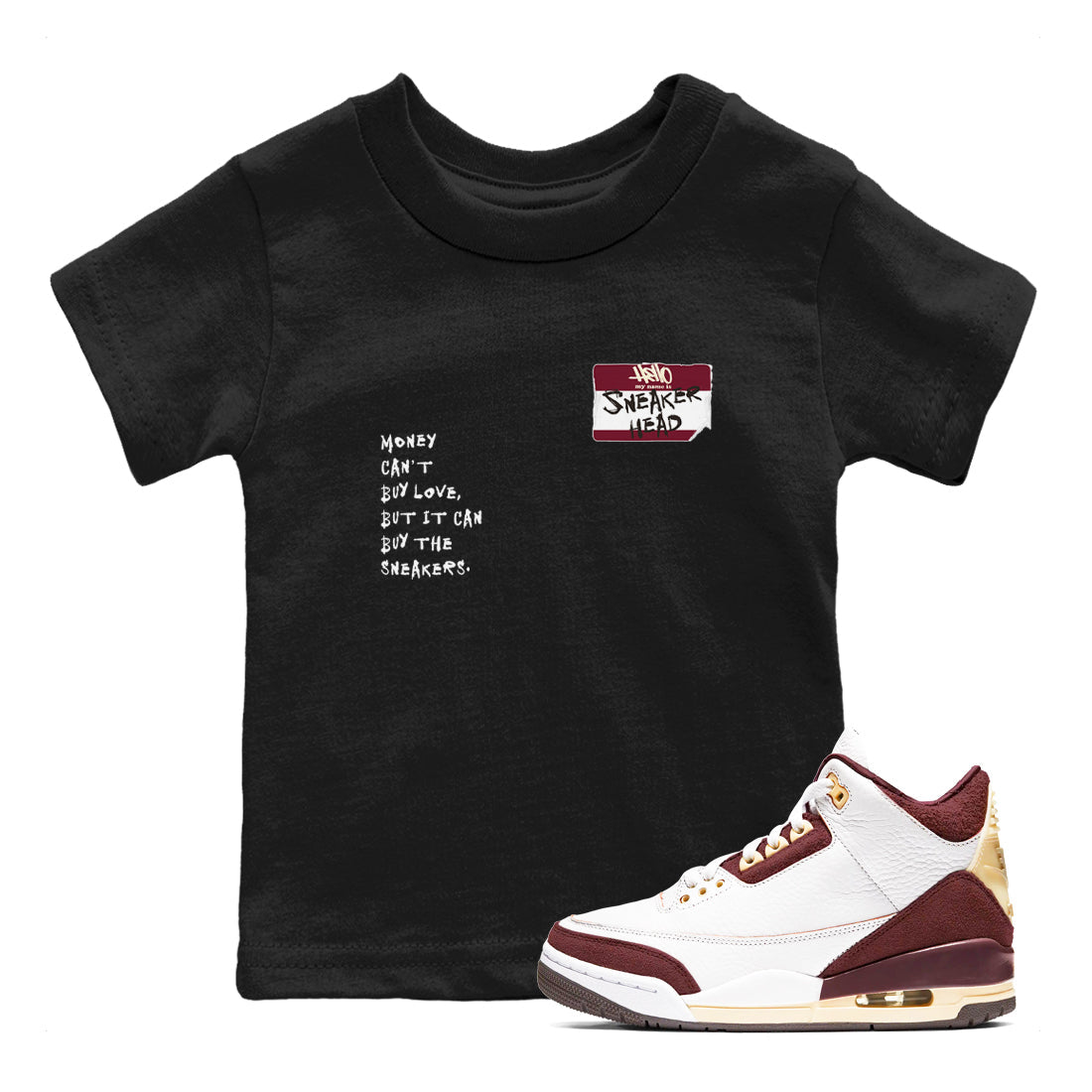 A Ma Maniére x Air Jordan 3 "Burgundy Crush" to match jordans Sneakerhead Badge sneaker match tees Air Jordan 3 A Ma Maniere x Burgundy Crush Drip Gear Zone streetwear brand Baby and Youth Black 1 cotton tee