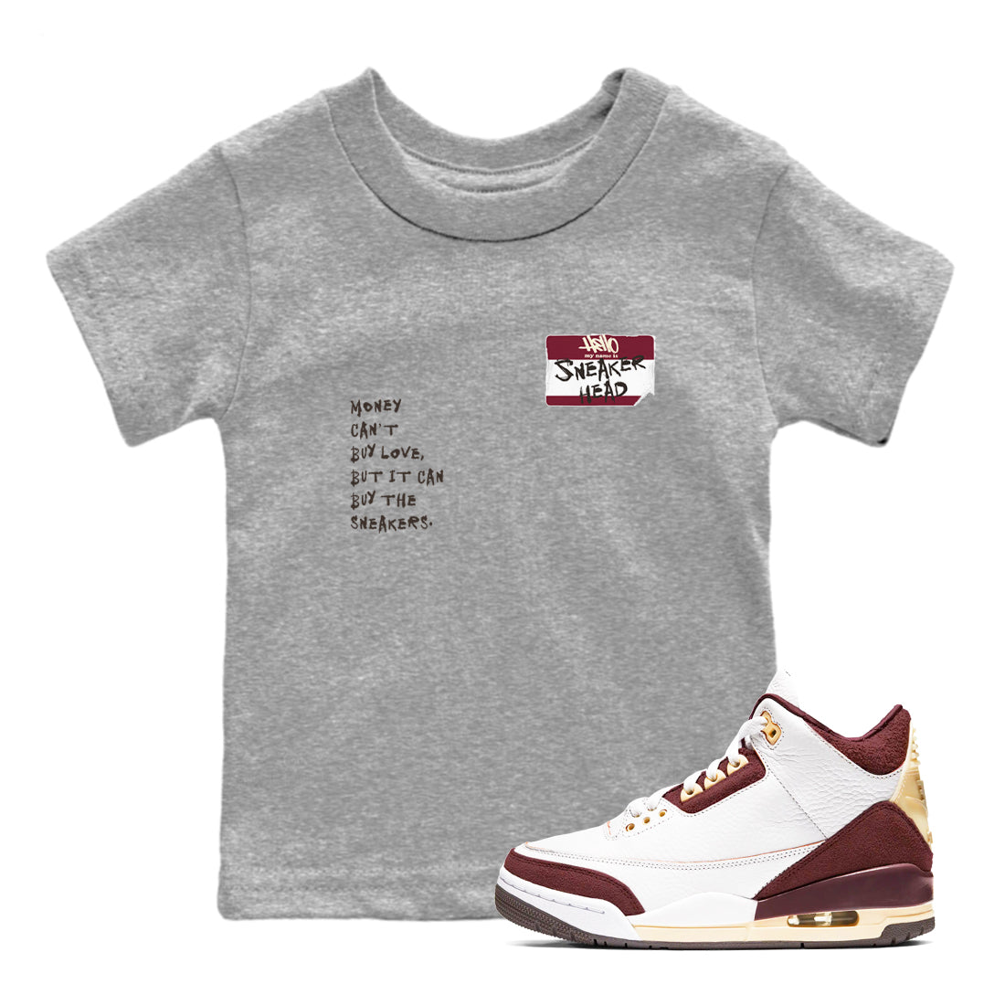 A Ma Maniére x Air Jordan 3 "Burgundy Crush" to match jordans Sneakerhead Badge sneaker match tees Air Jordan 3 A Ma Maniere x Burgundy Crush Drip Gear Zone streetwear brand Baby and Youth Heather Grey 1 cotton tee