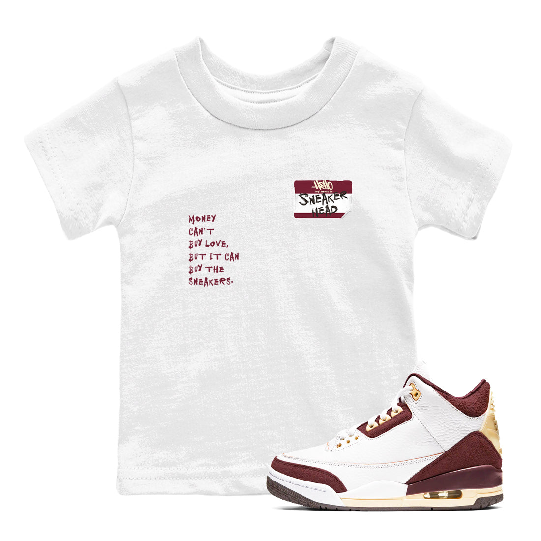 A Ma Maniére x Air Jordan 3 "Burgundy Crush" to match jordans Sneakerhead Badge sneaker match tees Air Jordan 3 A Ma Maniere x Burgundy Crush Drip Gear Zone streetwear brand Baby and Youth White 1 cotton tee