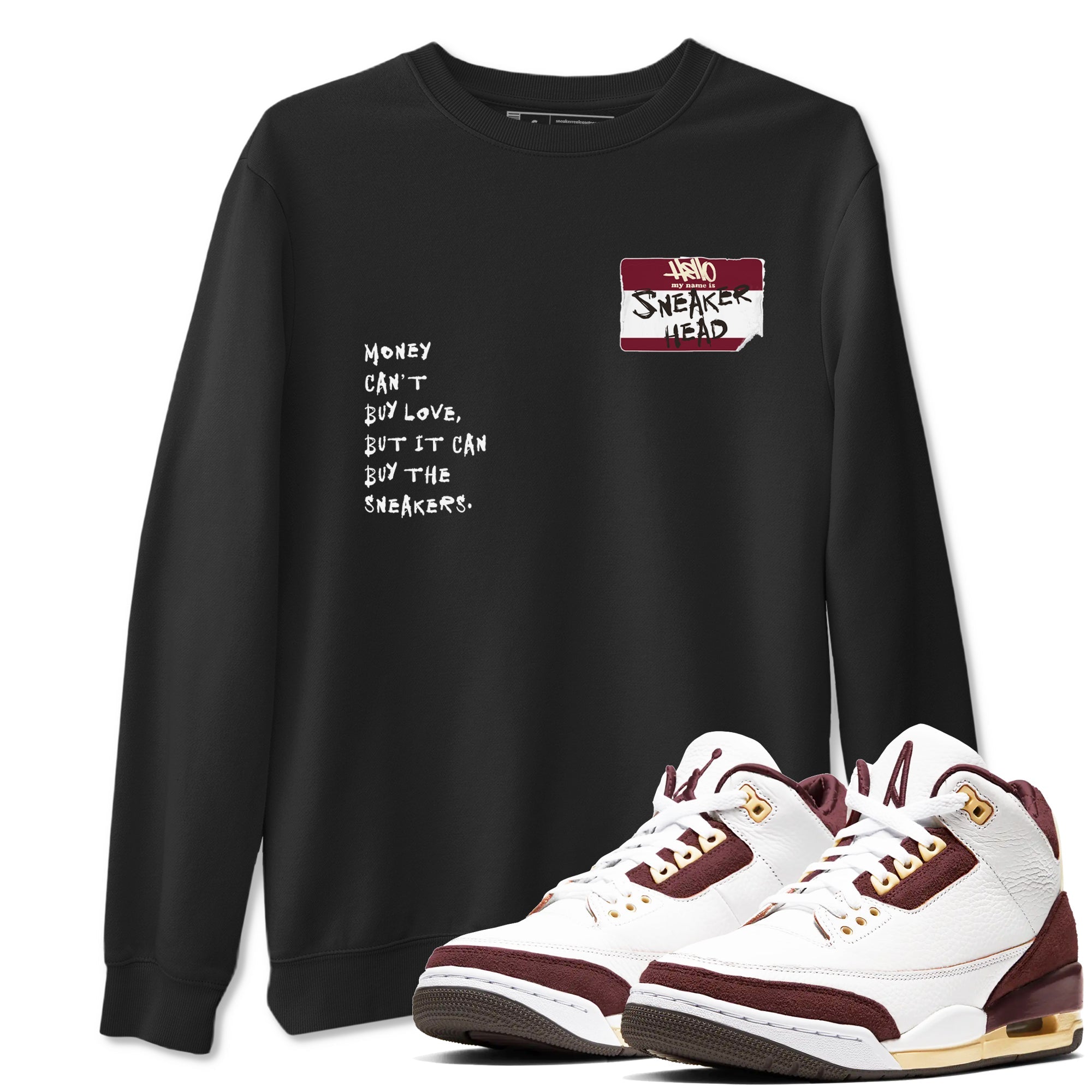 A Ma Maniére x Air Jordan 3 "Burgundy Crush" to match jordans Sneakerhead Badge sneaker match tees Air Jordan 3 A Ma Maniere x Burgundy Crush Drip Gear Zone streetwear brand Black 1 unisex cotton tee