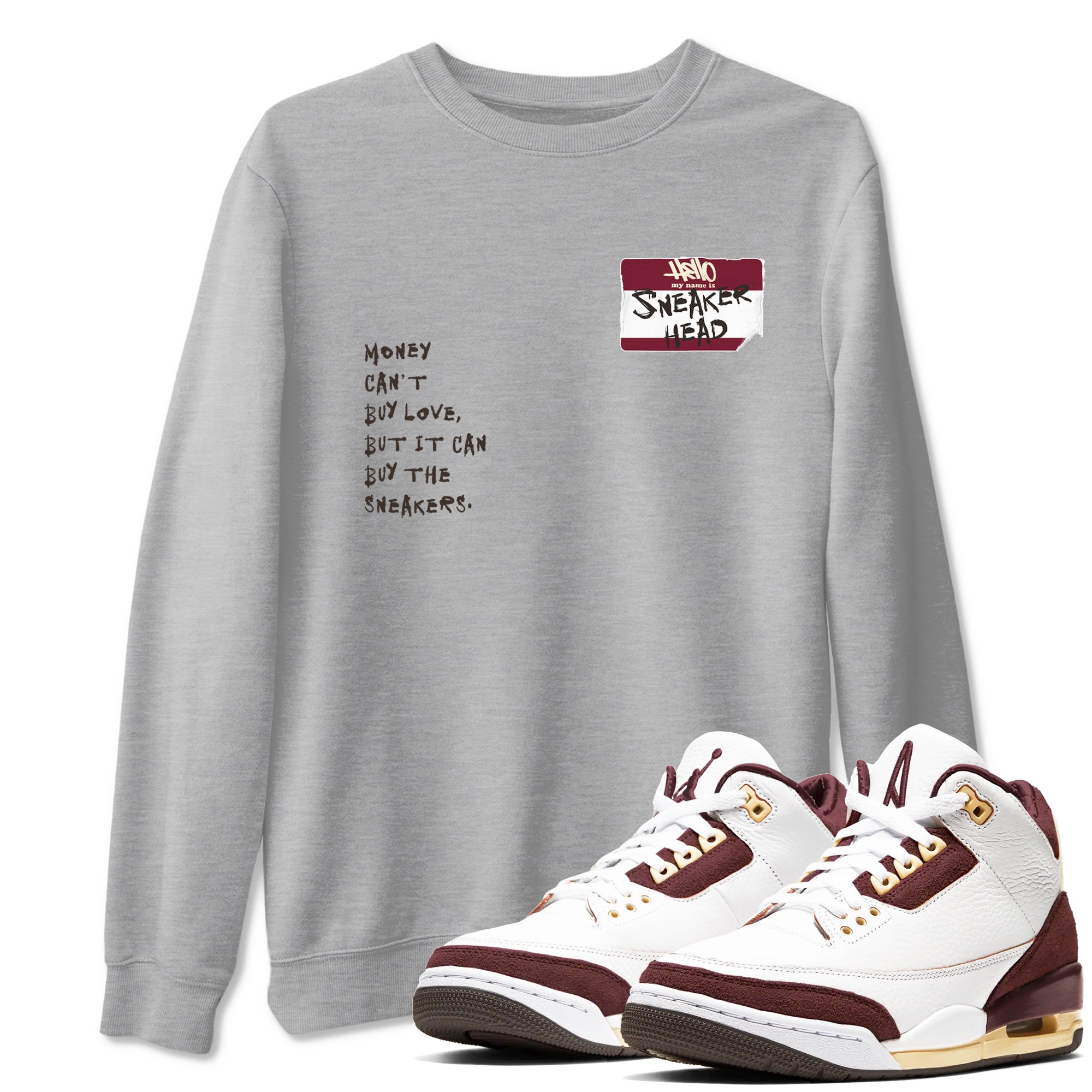 A Ma Maniére x Air Jordan 3 "Burgundy Crush" to match jordans Sneakerhead Badge sneaker match tees Air Jordan 3 A Ma Maniere x Burgundy Crush Drip Gear Zone streetwear brand Heather Grey 1 unisex cotton tee