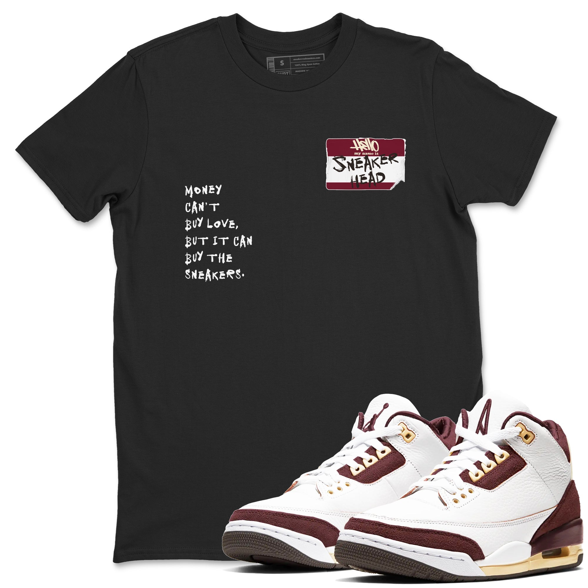 A Ma Maniére x Air Jordan 3 "Burgundy Crush" to match jordans Sneakerhead Badge sneaker match tees Air Jordan 3 A Ma Maniere x Burgundy Crush Drip Gear Zone streetwear brand Black 1 unisex cotton tee