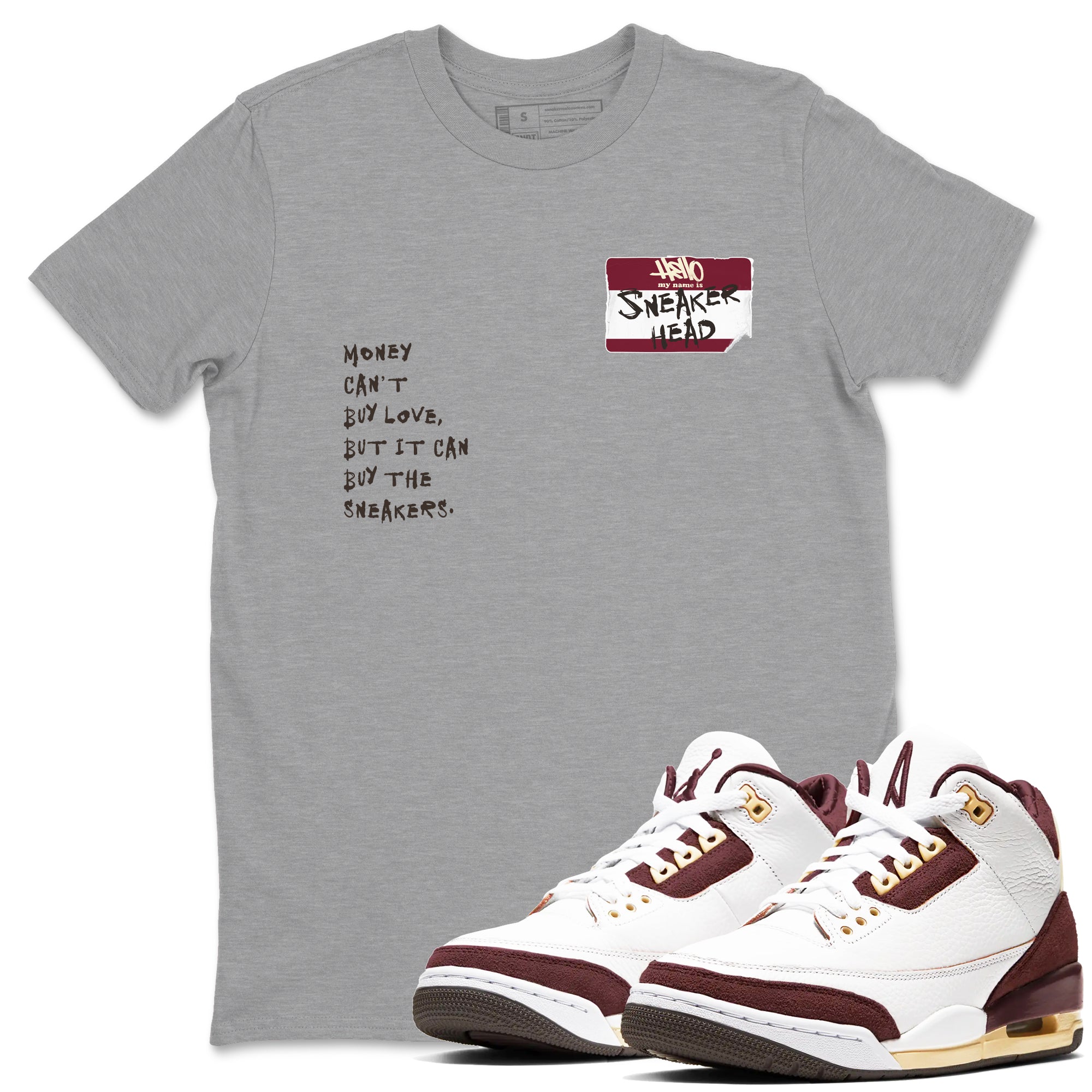 A Ma Maniére x Air Jordan 3 "Burgundy Crush" to match jordans Sneakerhead Badge sneaker match tees Air Jordan 3 A Ma Maniere x Burgundy Crush Drip Gear Zone streetwear brand Heather Grey 1 unisex cotton tee