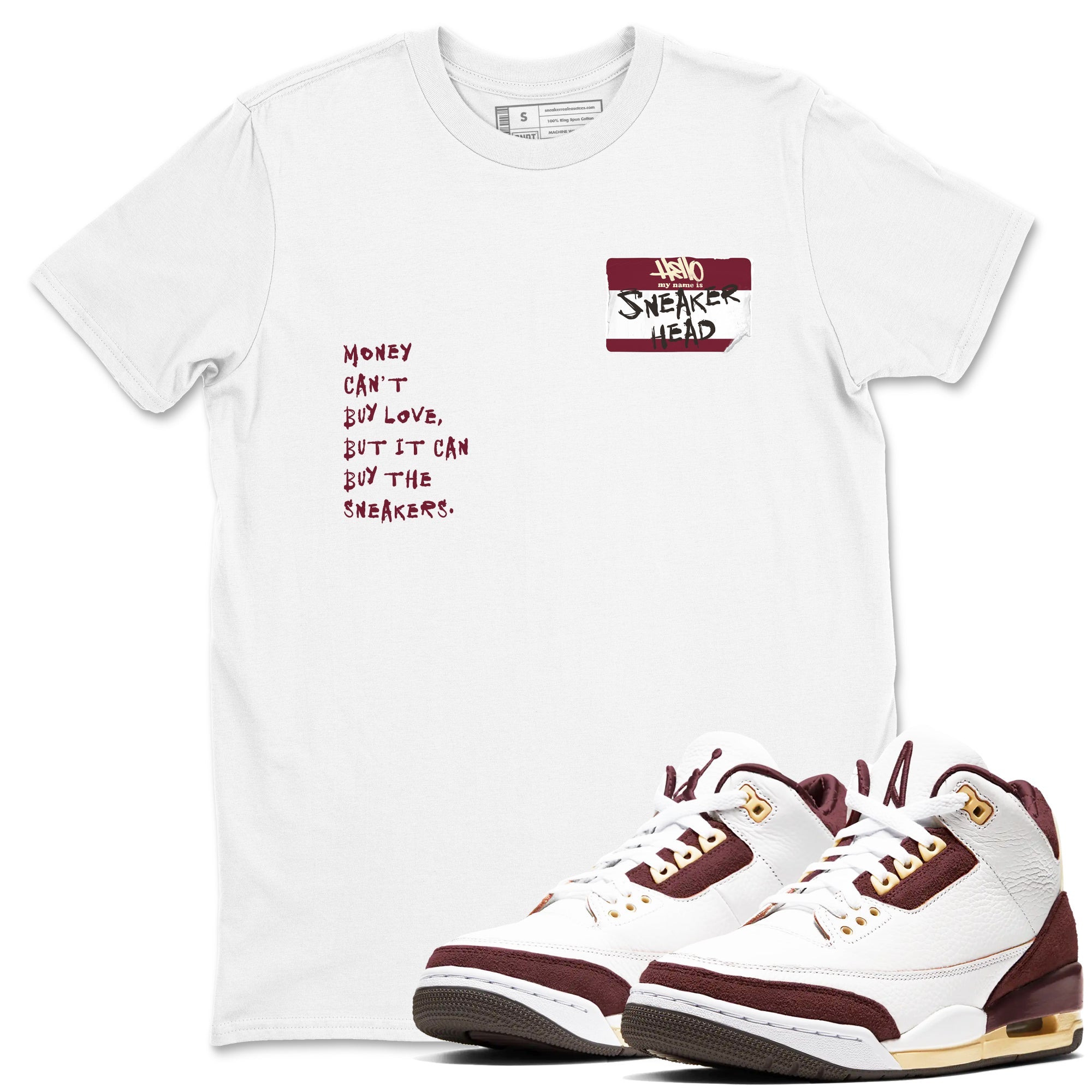 A Ma Maniére x Air Jordan 3 "Burgundy Crush" to match jordans Sneakerhead Badge sneaker match tees Air Jordan 3 A Ma Maniere x Burgundy Crush Drip Gear Zone streetwear brand White 1 unisex cotton tee