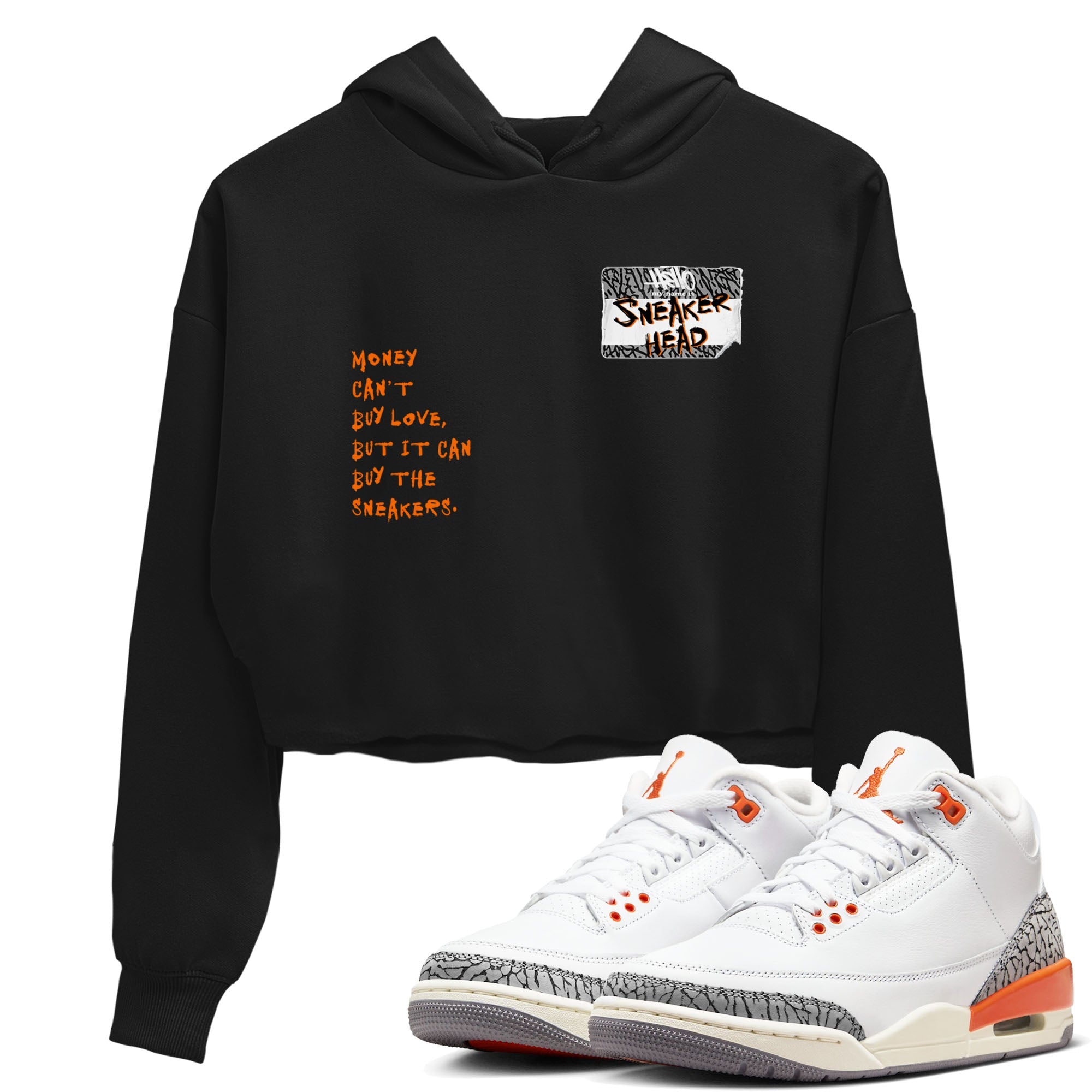 3s Georgia Peach shirt to match jordans Sneakerhead Badge sneaker tees Air Jordan 3 Georgia Peach Drip Gear Zone Black 1 crop length shirt