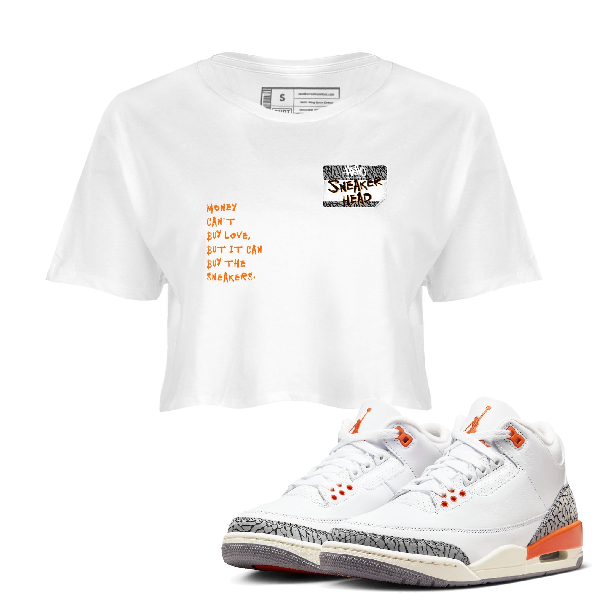 3s Georgia Peach shirt to match jordans Sneakerhead Badge sneaker tees Air Jordan 3 Georgia Peach Drip Gear Zone White 1 crop length shirt