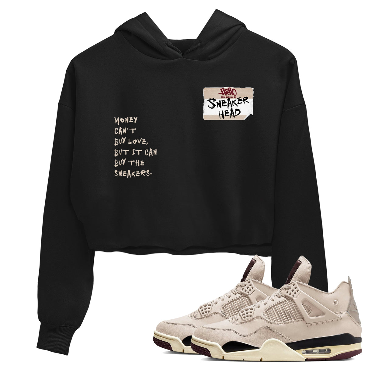 4s A Ma Maniere x Fossil Stone shirts to match jordans Sneakerhead Badge sneaker match tees Air Jordan 4 A Ma Maniere x Fossil Stone match shoes to clothes Drip Gear Zone unisex cotton Black 1 crop tee