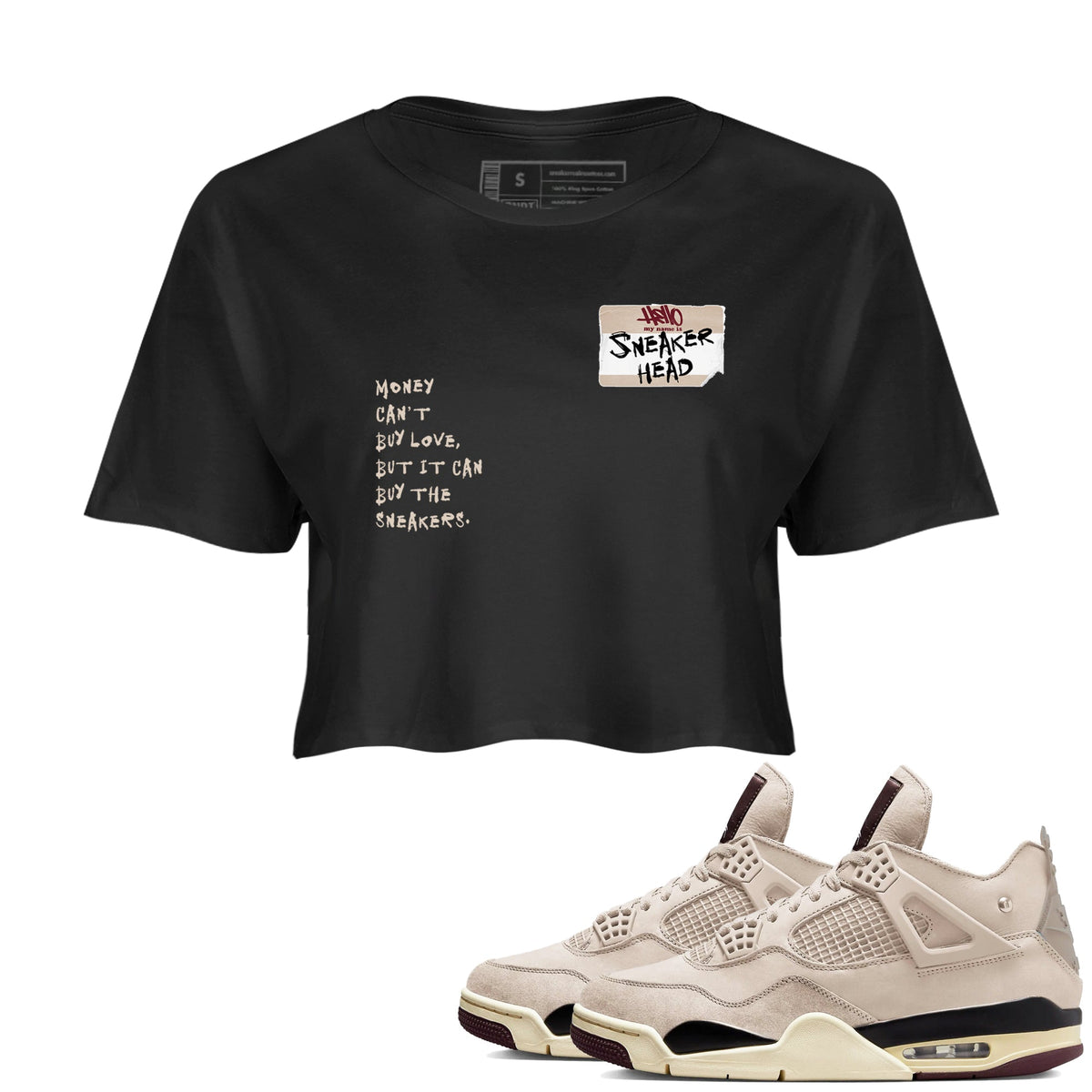4s A Ma Maniere x Fossil Stone shirts to match jordans Sneakerhead Badge sneaker match tees Air Jordan 4 A Ma Maniere x Fossil Stone match shoes to clothes Drip Gear Zone unisex cotton Black 1 crop tee