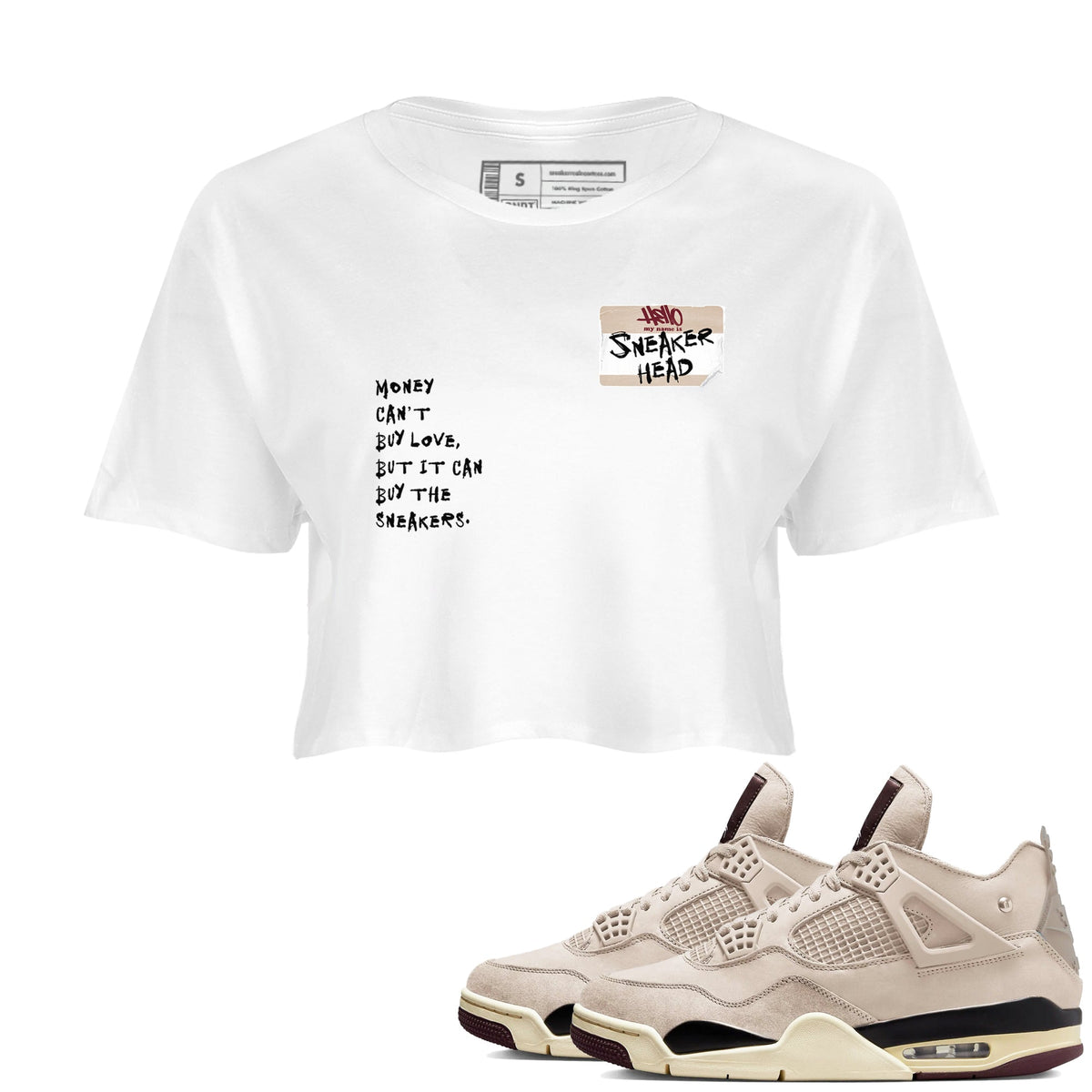 4s A Ma Maniere x Fossil Stone shirts to match jordans Sneakerhead Badge sneaker match tees Air Jordan 4 A Ma Maniere x Fossil Stone match shoes to clothes Drip Gear Zone unisex cotton White 1 crop tee