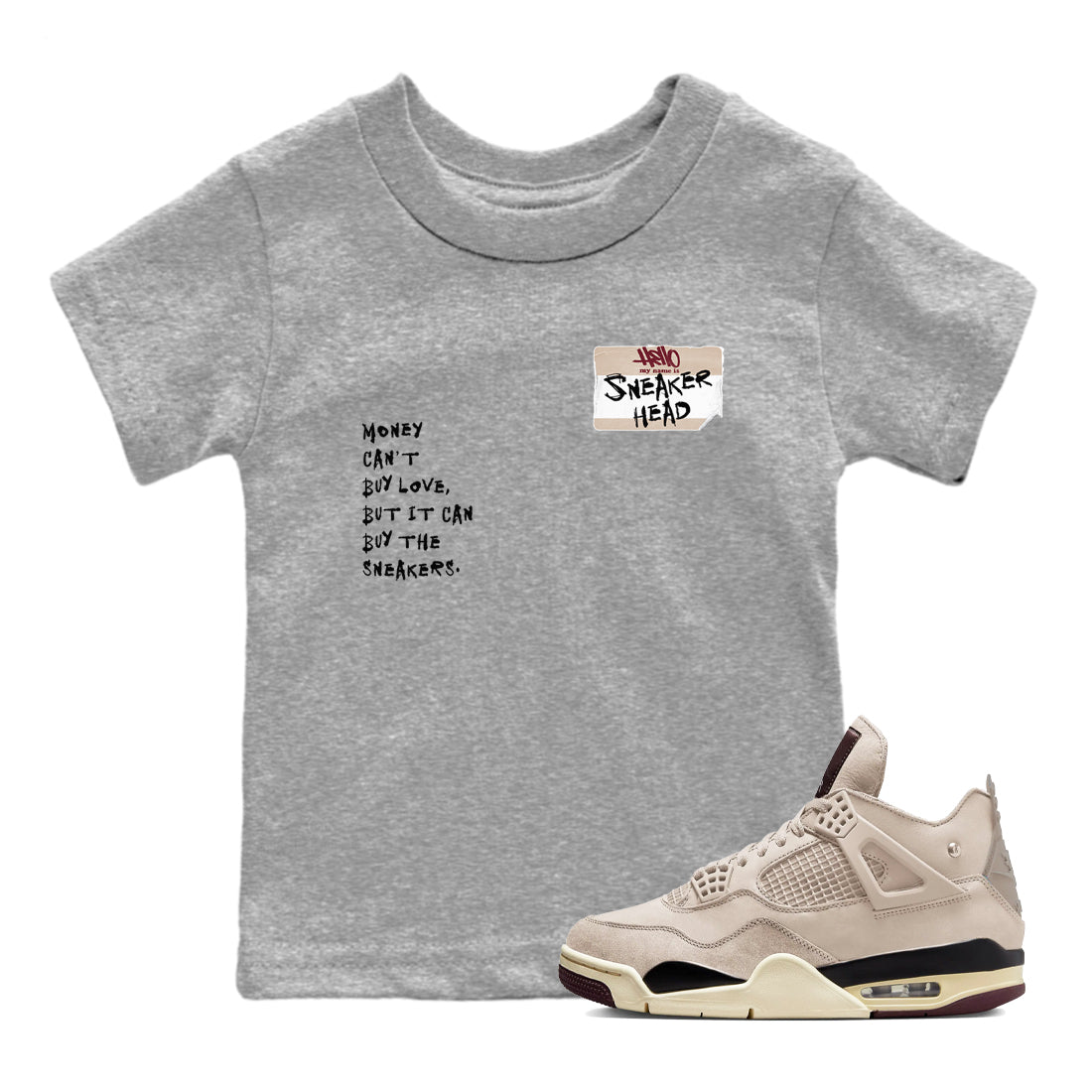 4s A Ma Maniere x Fossil Stone shirts to match jordans Sneakerhead Badge sneaker match tees Air Jordan 4 A Ma Maniere x Fossil Stone match shoes to clothes Drip Gear Zone Youth Baby Heather Grey 1 tee