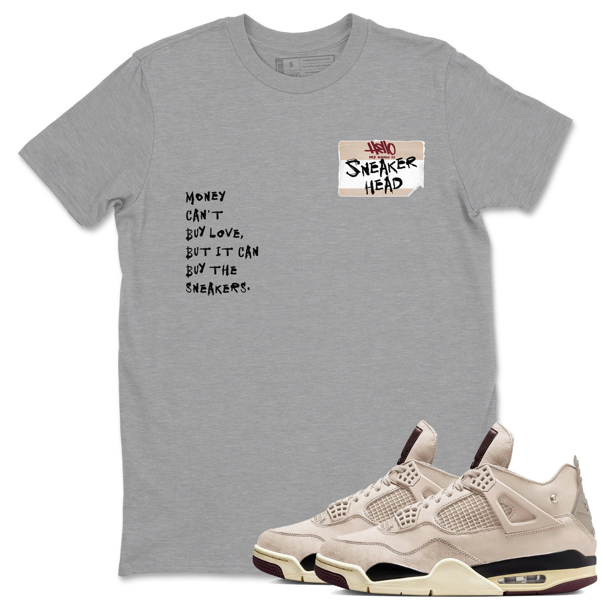 4s A Ma Maniere x Fossil Stone shirts to match jordans Sneakerhead Badge sneaker match tees Air Jordan 4 A Ma Maniere x Fossil Stone match shoes to clothes Drip Gear Zone unisex cotton Heather Grey 1 shirts