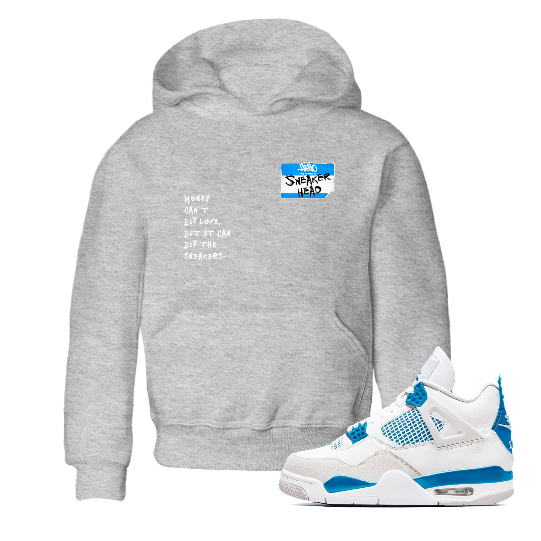 Air Jordan 4 Retro Military Blue shirt to match jordans Sneakerhead Badge sneaker tees AJ4 Military Blue Drip Gear Zone baby toddler Heather Grey 1 cotton Shirt