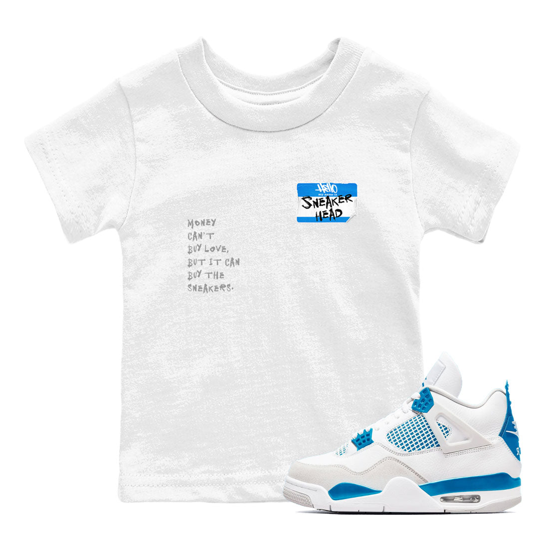 Air Jordan 4 Retro Military Blue shirt to match jordans Sneakerhead Badge sneaker tees AJ4 Military Blue Drip Gear Zone baby toddler White 1 cotton Shirt