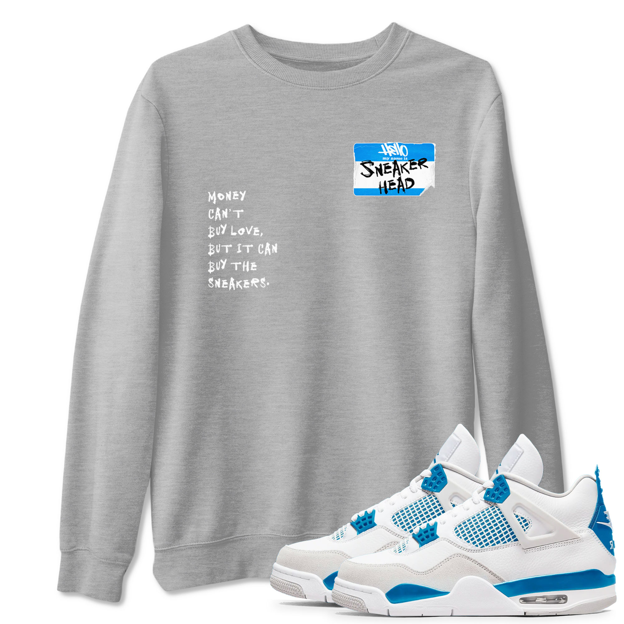 Air Jordan 4 Retro Military Blue shirt to match jordans Sneakerhead Badge sneaker tees AJ4 Military Blue Drip Gear Zone unisex cotton Heather Grey 1 crew neck shirt