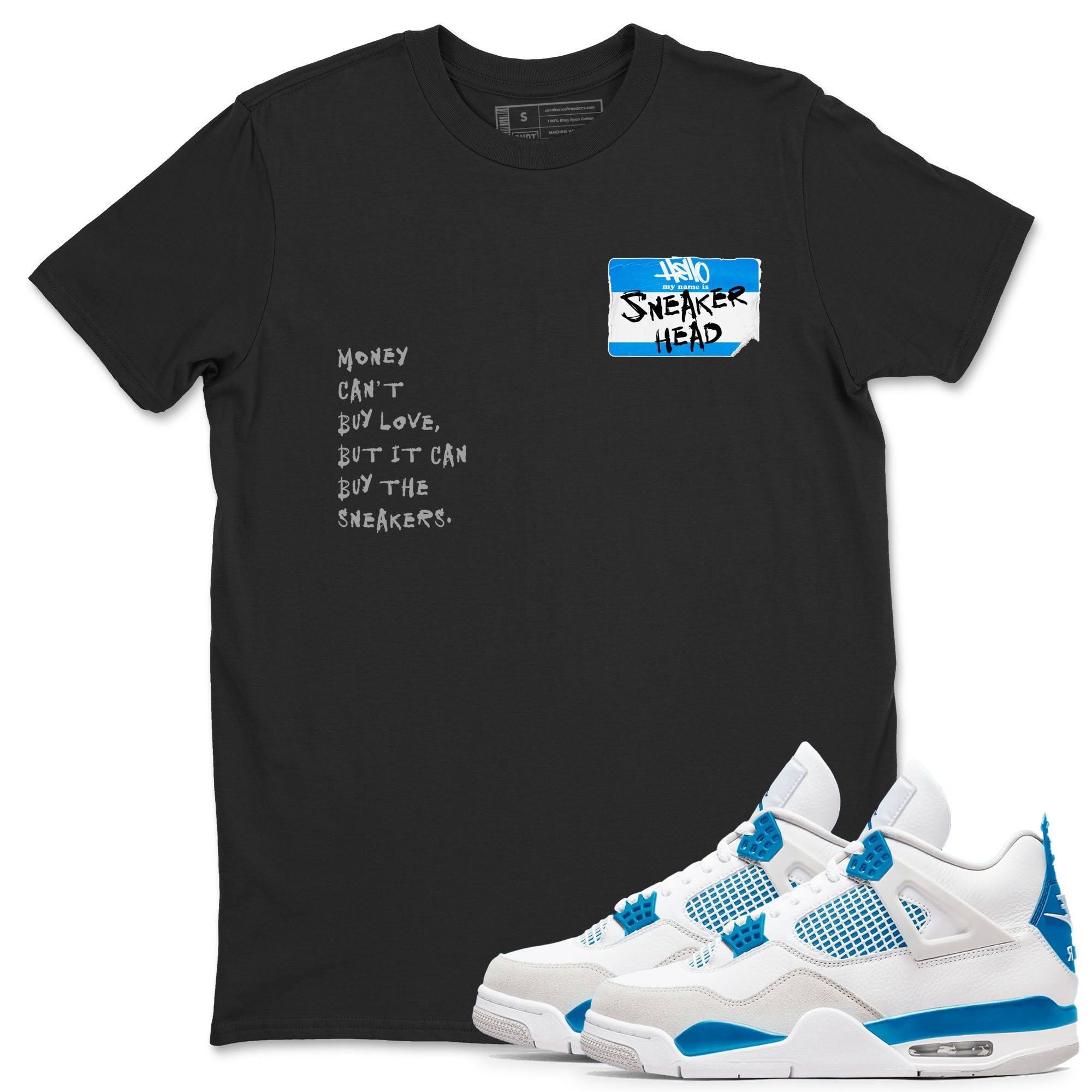 Air Jordan 4 Retro Military Blue shirt to match jordans Sneakerhead Badge sneaker tees AJ4 Military Blue Drip Gear Zone unisex cotton Black 1 crew neck shirt