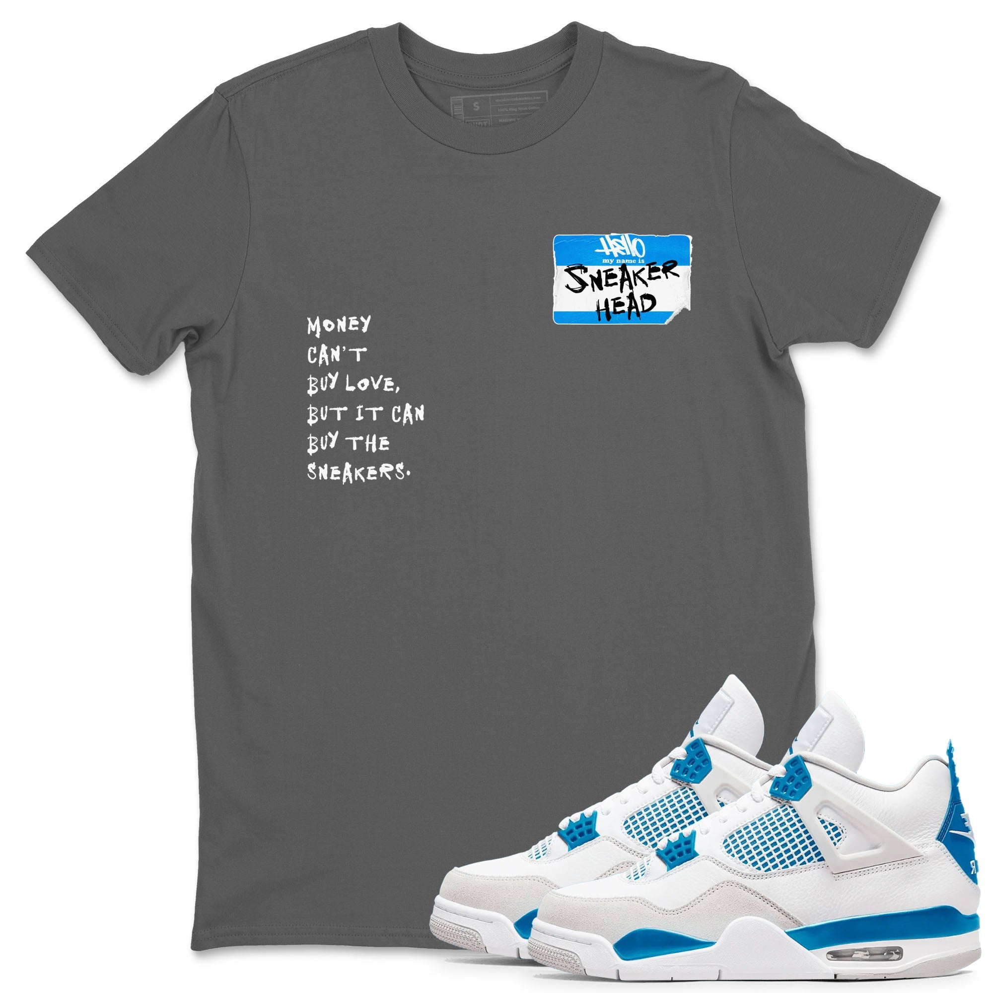 Air Jordan 4 Retro Military Blue shirt to match jordans Sneakerhead Badge sneaker tees AJ4 Military Blue Drip Gear Zone unisex cotton Cool Grey 1 crew neck shirt