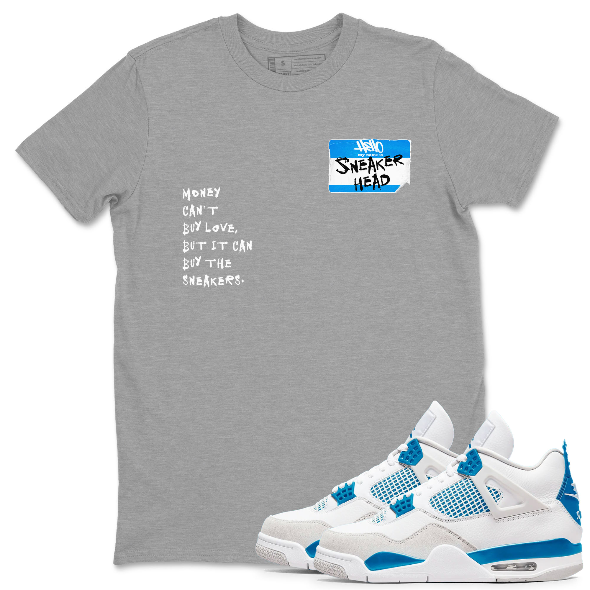 Air Jordan 4 Retro Military Blue shirt to match jordans Sneakerhead Badge sneaker tees AJ4 Military Blue Drip Gear Zone unisex cotton Heather Grey 1 crew neck shirt