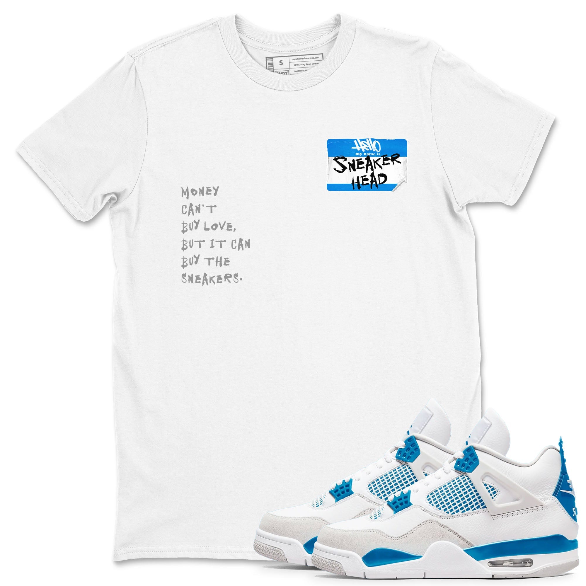 Air Jordan 4 Retro Military Blue shirt to match jordans Sneakerhead Badge sneaker tees AJ4 Military Blue Drip Gear Zone unisex cotton White 1 crew neck shirt