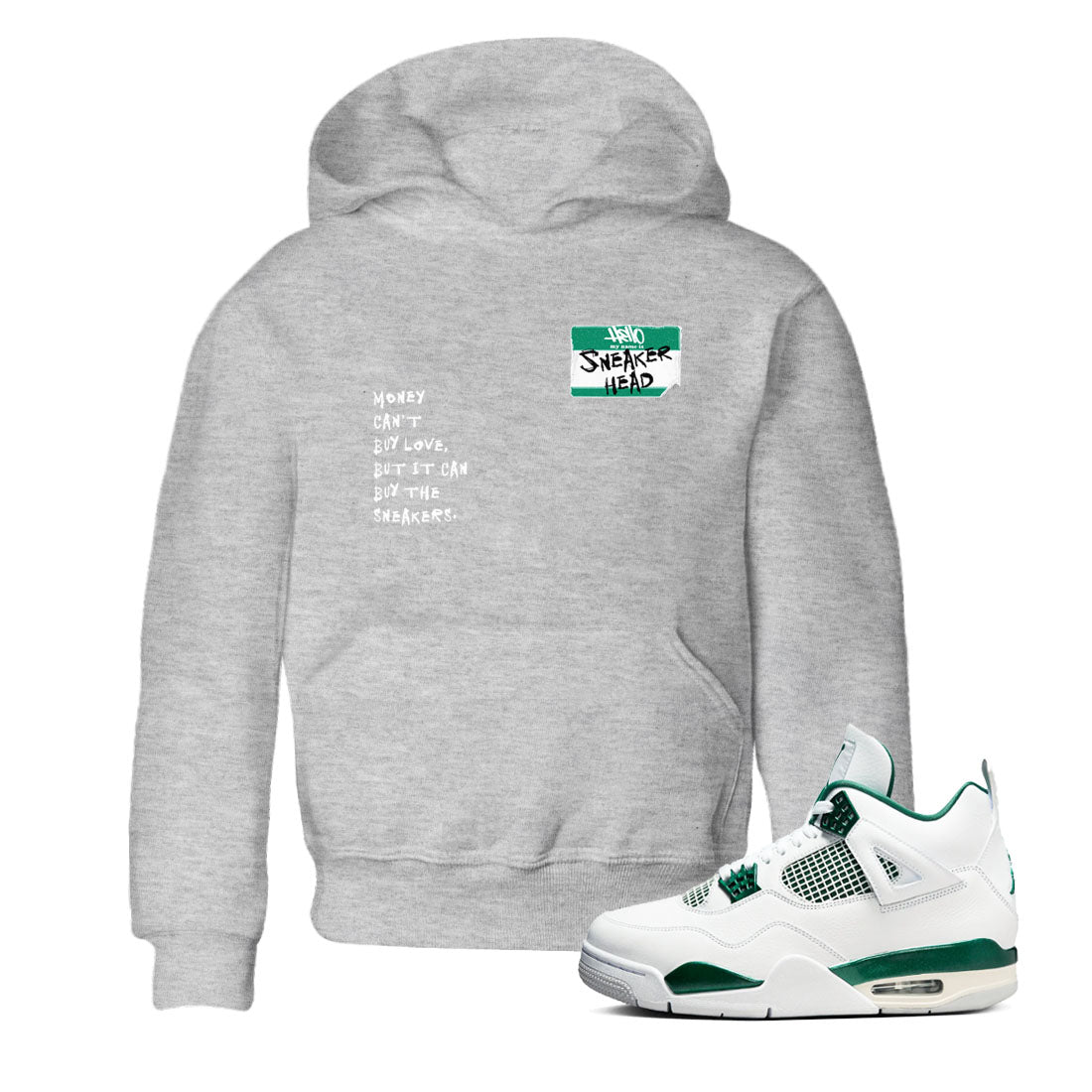 4s Oxidized Green shirts to match jordans Sneakerhead Badge sneaker match tees Air Jordan 4 Oxidized Green Drip Gear Zone streetwear brand Baby and Youth Heather Grey 1 cotton tee
