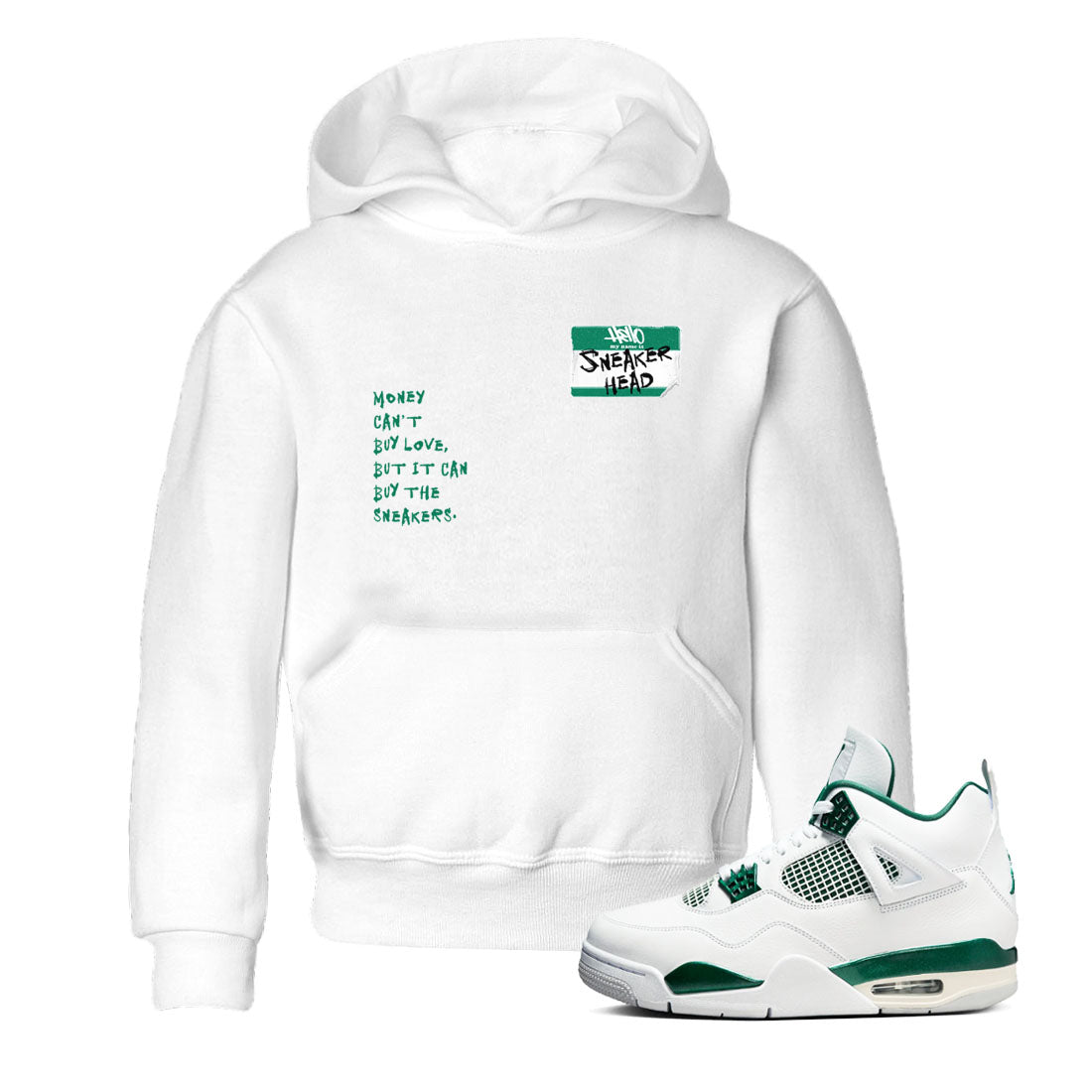 4s Oxidized Green shirts to match jordans Sneakerhead Badge sneaker match tees Air Jordan 4 Oxidized Green Drip Gear Zone streetwear brand Baby and Youth White 1 cotton tee