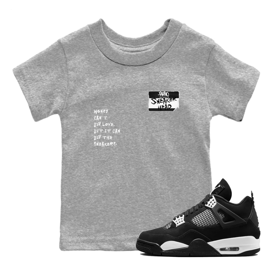 Air Jordan 4 White Thunder shirts to match jordans Sneakerhead Badge sneaker match tees Air Jordan 4 Retro White Thunder Drip Gear Zone streetwear brand Baby and Youth Heather Grey 1 cotton tee