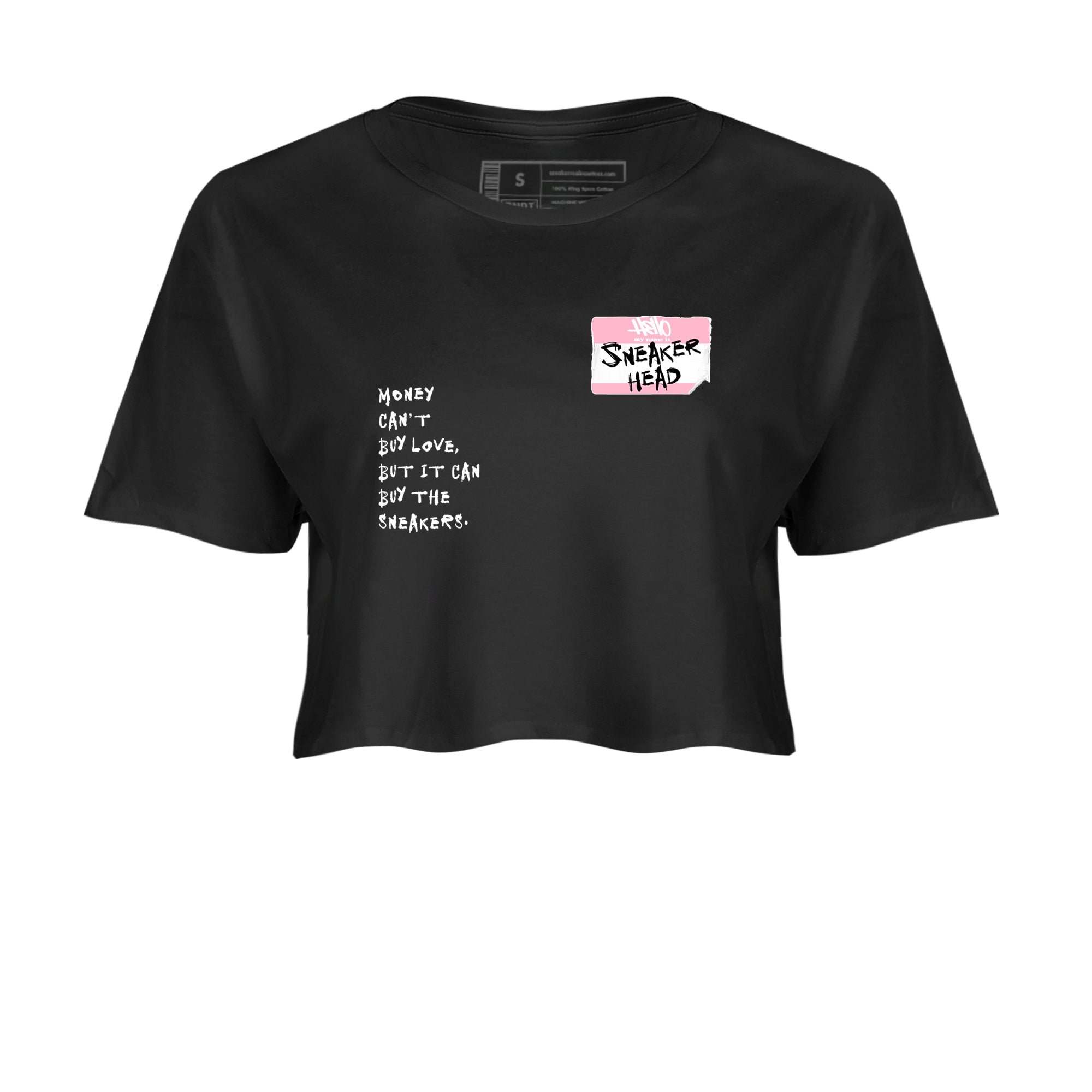 Sneaker Threads Sneaker Tees To Match Air Jordan 5 Medium Soft Pink Shoes Sneakerhead Badge Crop T-Shirt Black 2