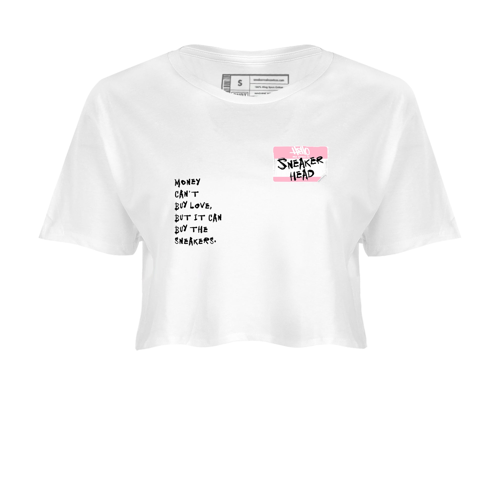 Sneaker Threads Sneaker Tees To Match Air Jordan 5 Medium Soft Pink Shoes Sneakerhead Badge Crop T-Shirt White 2