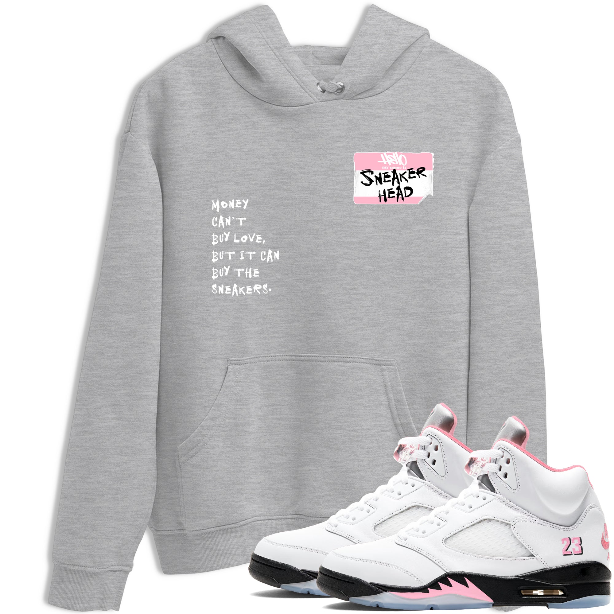 Sneaker Threads Sneaker Tees To Match Air Jordan 5 Medium Soft Pink Shoes Sneakerhead Badge Tee Heather Grey 1