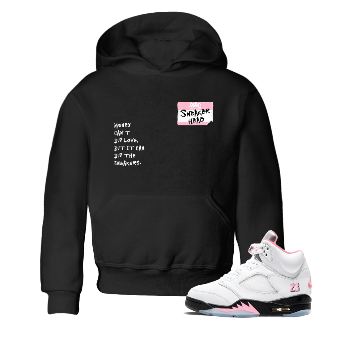Sneaker Threads Sneaker Tees To Match Air Jordan 5 Medium Soft Pink Shoes Sneakerhead Badge Kids T-Shirt Black 1