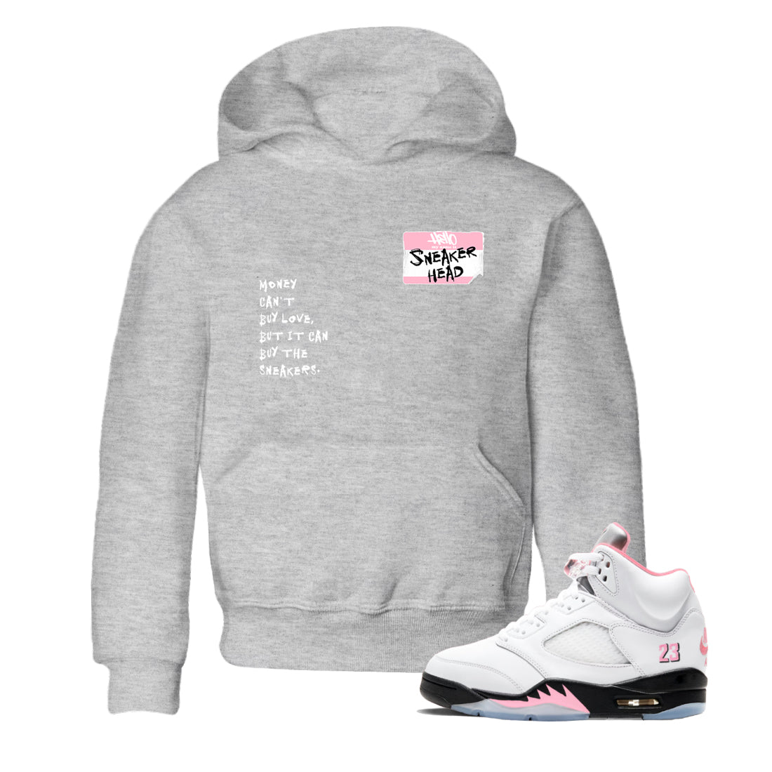 Sneaker Threads Sneaker Tees To Match Air Jordan 5 Medium Soft Pink Shoes Sneakerhead Badge Kids T-Shirt Heather Grey 1