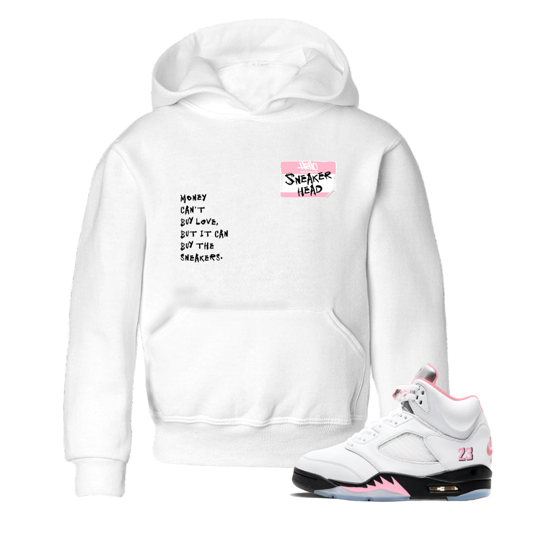 Sneaker Threads Sneaker Tees To Match Air Jordan 5 Medium Soft Pink Shoes Sneakerhead Badge Kids T-Shirt White 1