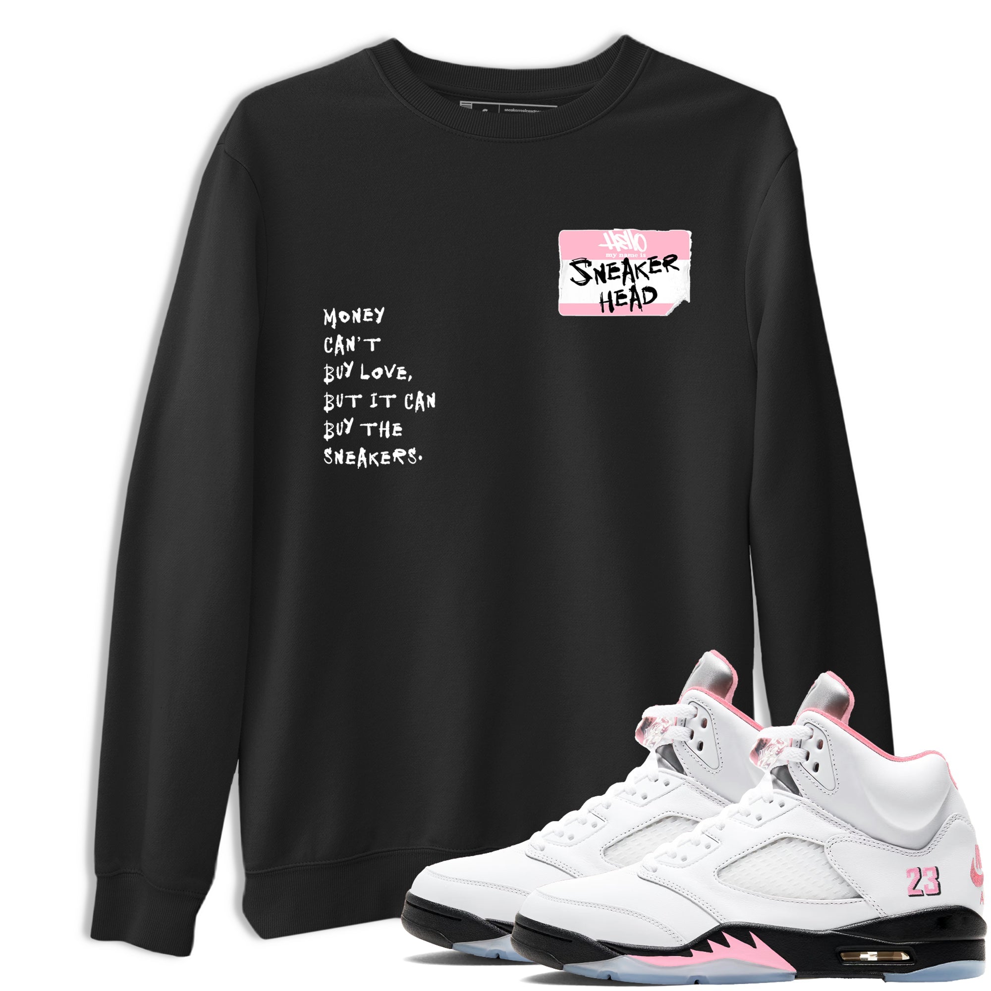 Sneaker Threads Sneaker Tees To Match Air Jordan 5 Medium Soft Pink Shoes Sneakerhead Badge Tee Black 1