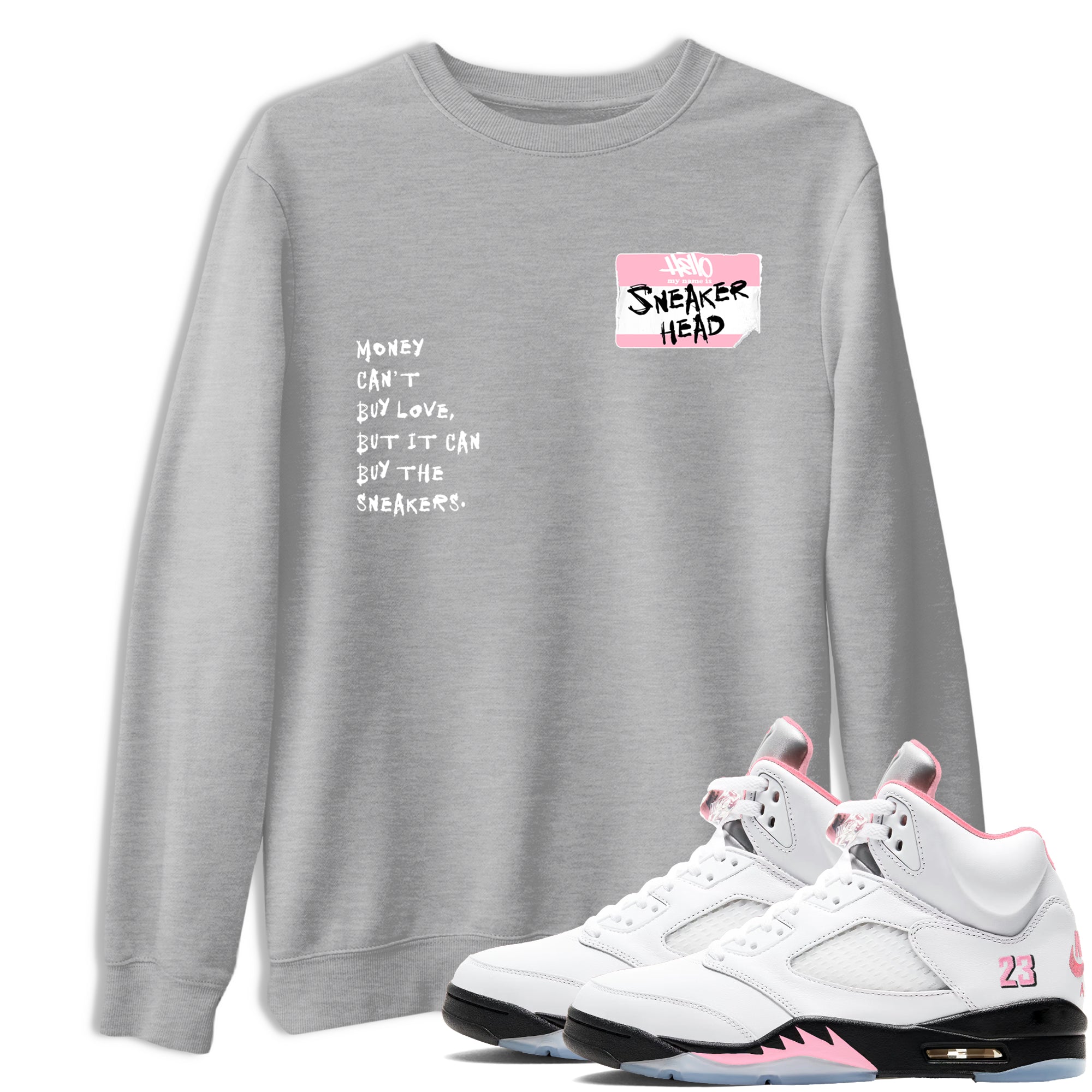 Sneaker Threads Sneaker Tees To Match Air Jordan 5 Medium Soft Pink Shoes Sneakerhead Badge Tee Heather Grey 1