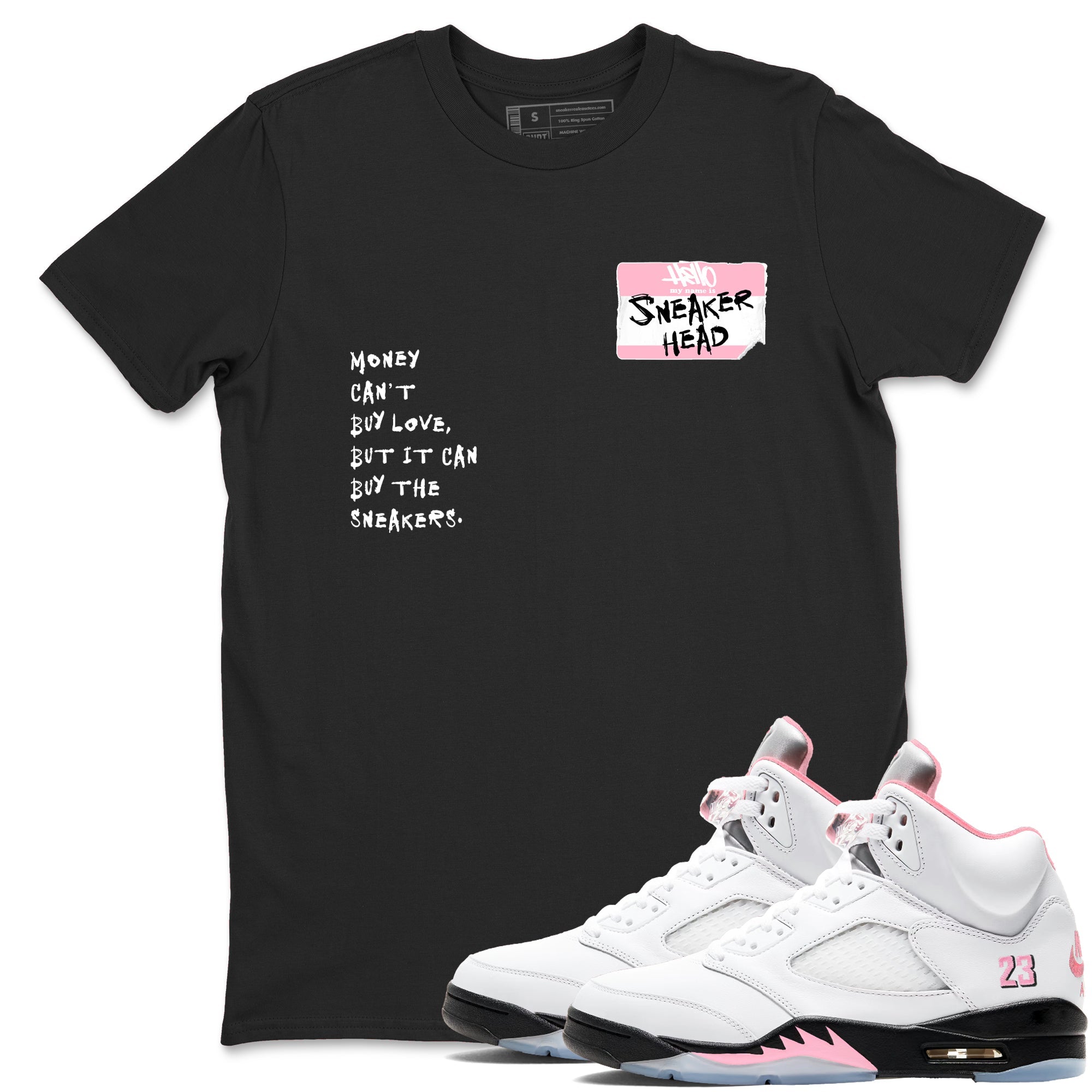 Sneaker Threads Sneaker Tees To Match Air Jordan 5 Medium Soft Pink Shoes Sneakerhead Badge Tee Black 1