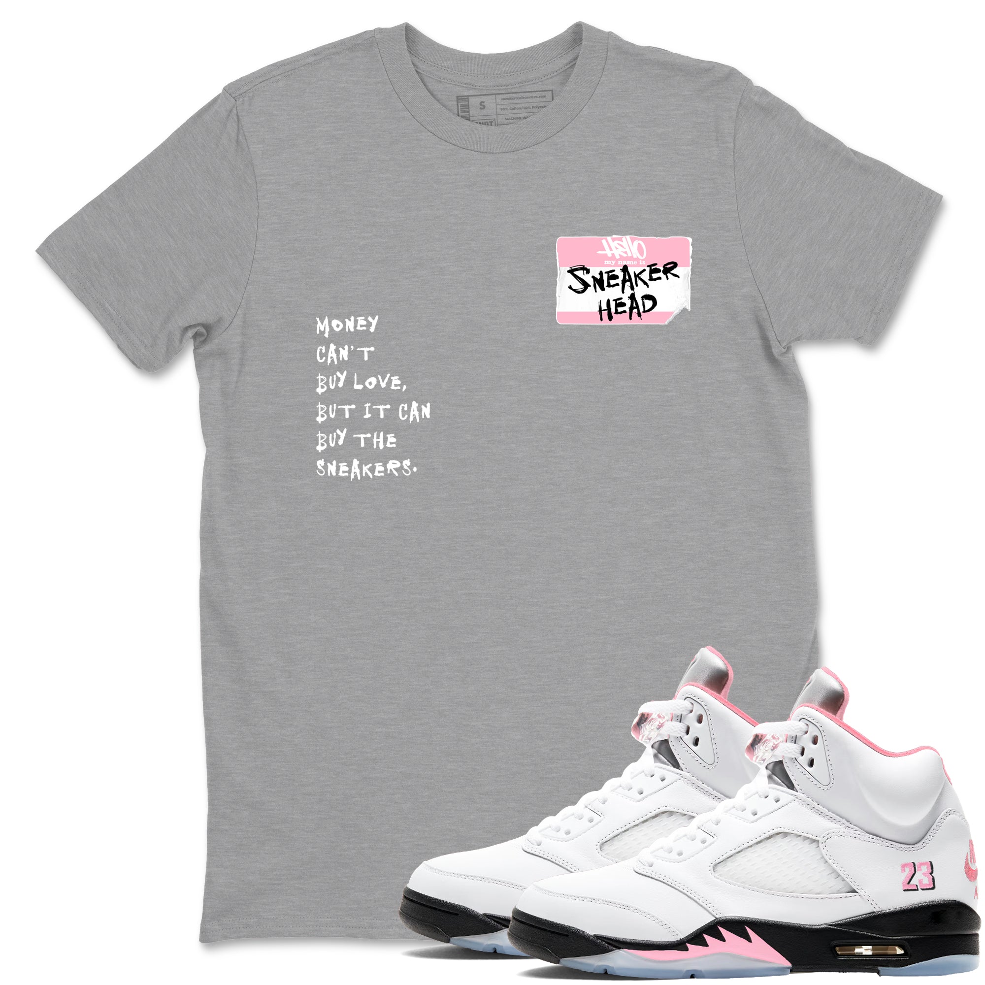 Sneaker Threads Sneaker Tees To Match Air Jordan 5 Medium Soft Pink Shoes Sneakerhead Badge Tee Heather Grey 1