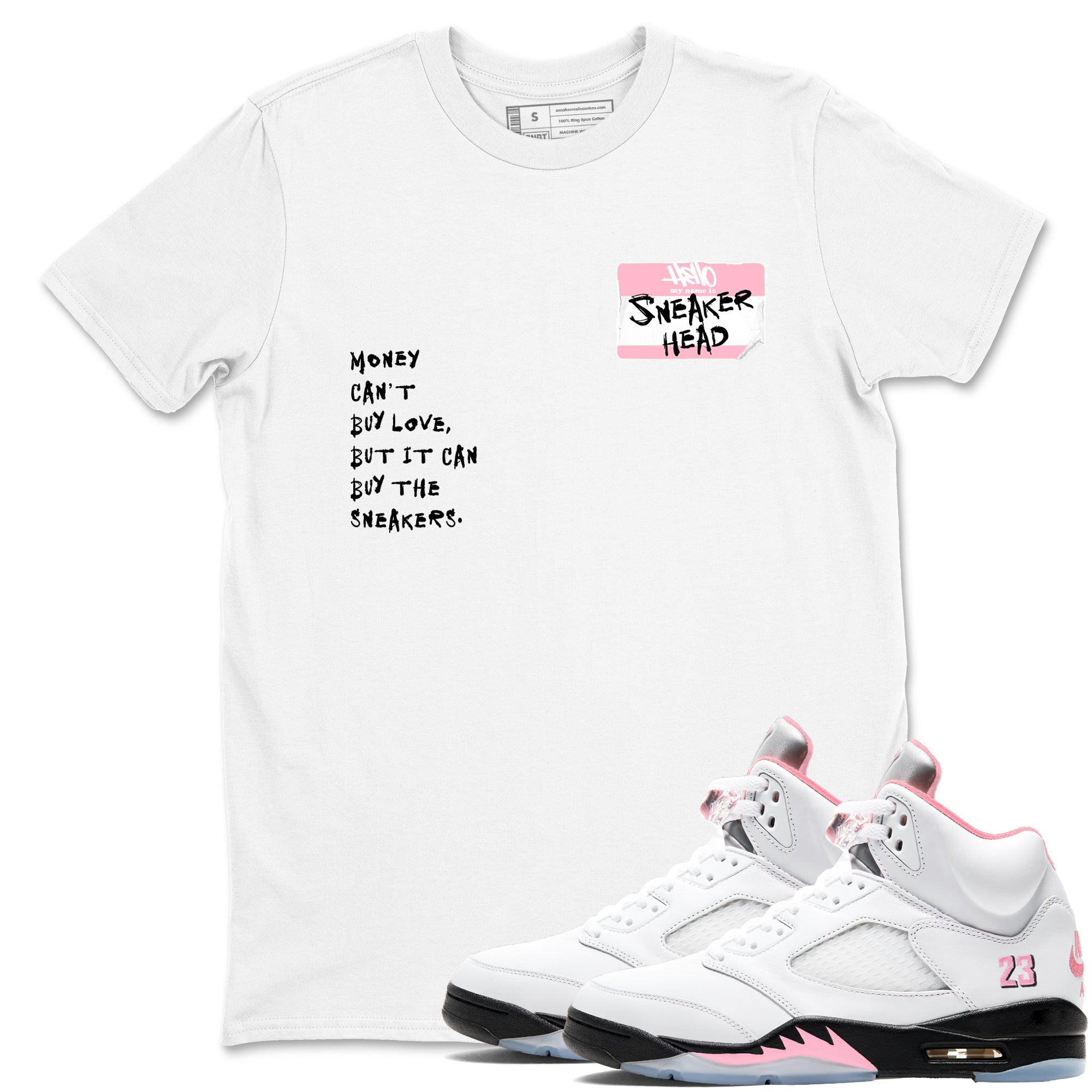 Sneaker Threads Sneaker Tees To Match Air Jordan 5 Medium Soft Pink Shoes Sneakerhead Badge Tee White 1