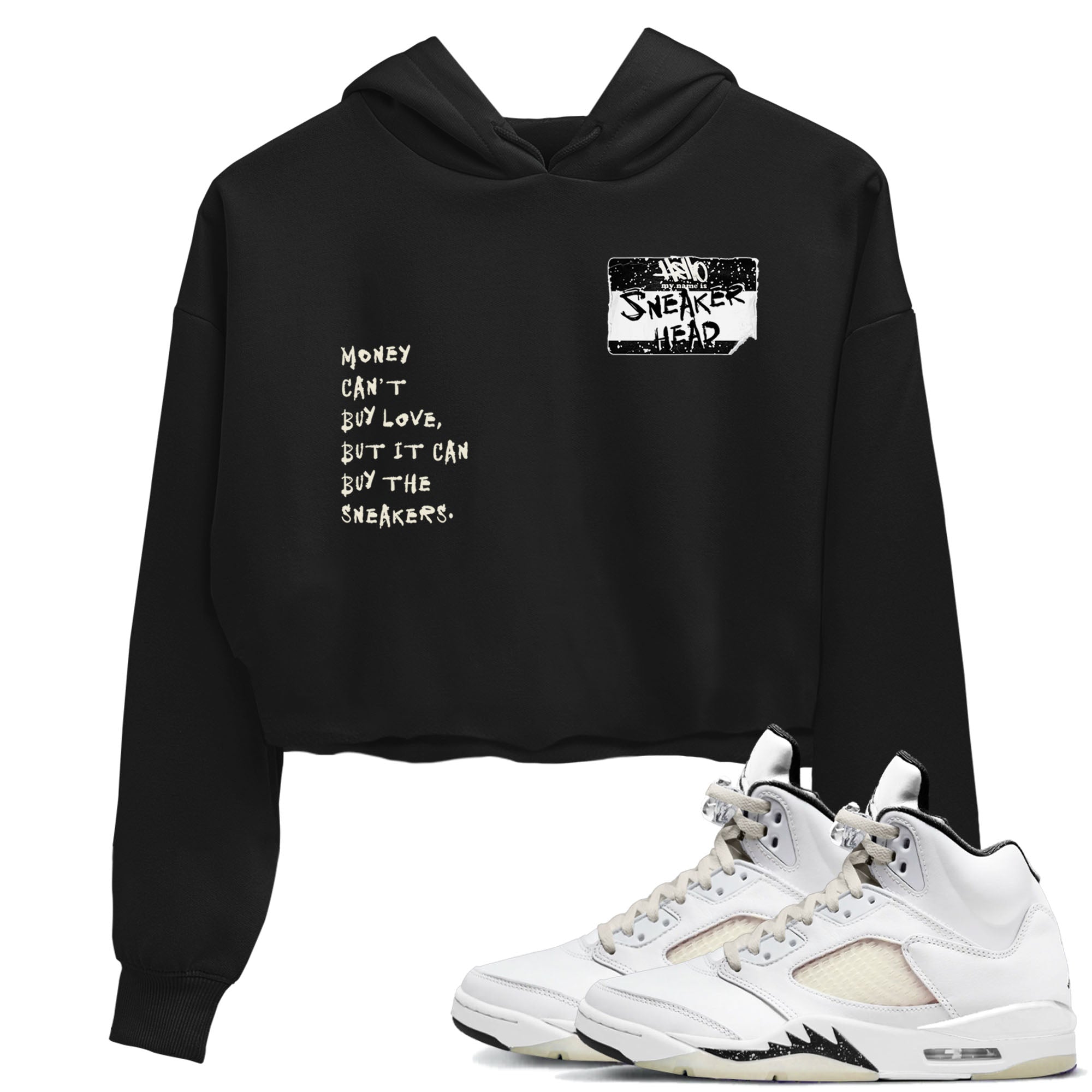 5s Sail shirt to match jordans Sneakerhead Badge sneaker tees Air Jordan 5 Sail Drip Gear Zone Black 1 crop length shirt