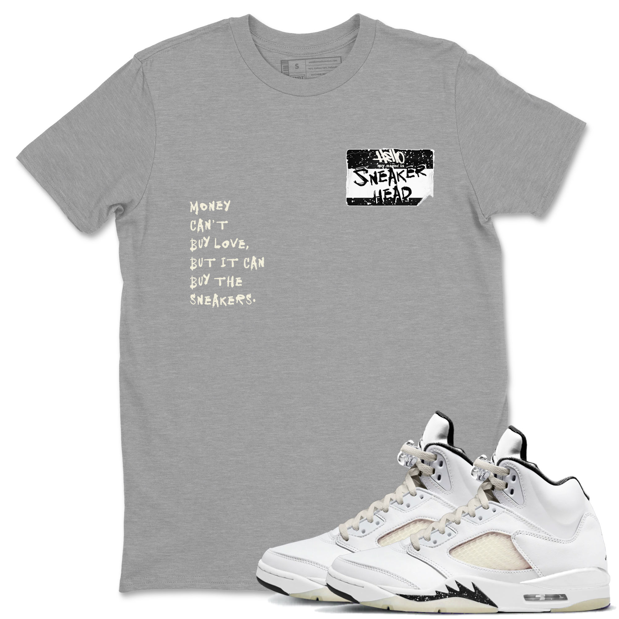 5s Sail shirt to match jordans Sneakerhead Badge sneaker tees Air Jordan 5 Sail Drip Gear Zone unisex cotton Heather Grey 1 crew neck shirt