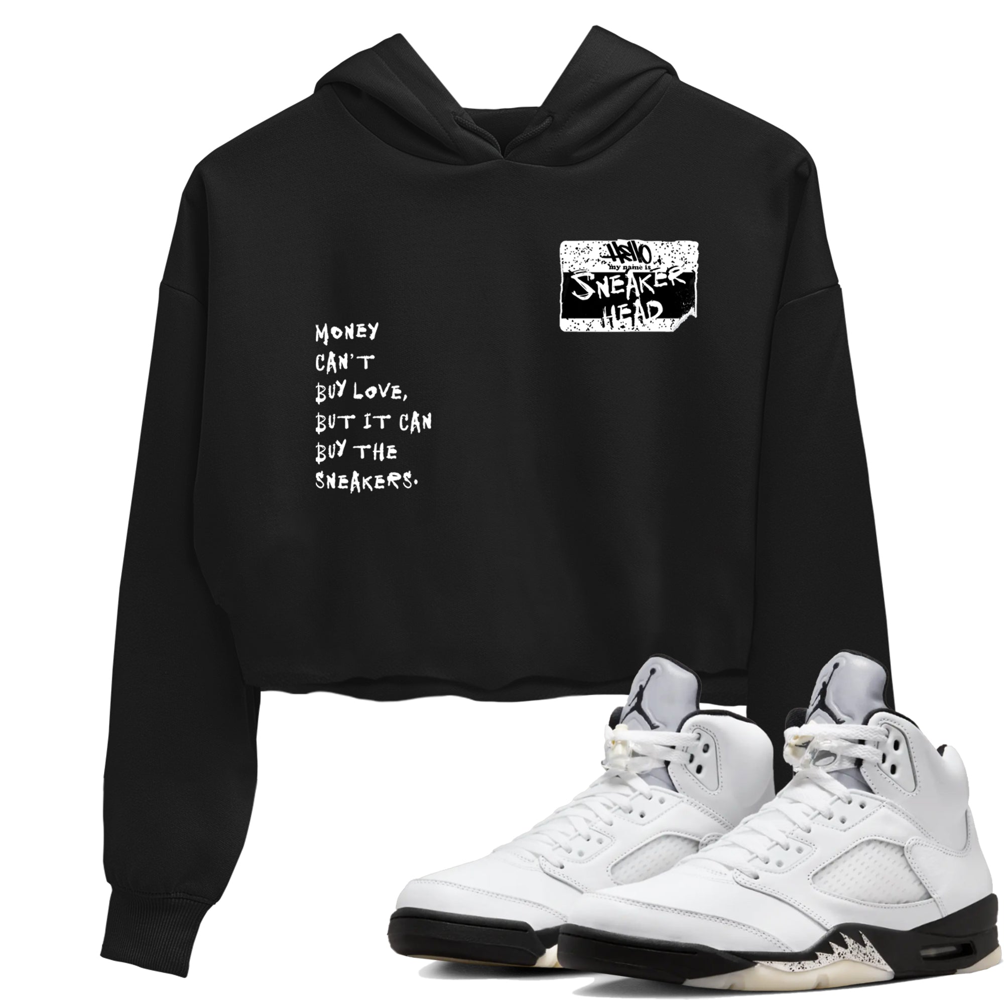 5s White Black shirts to match jordans Sneakerhead Badge sneaker match tees Air Jordan 5 White Black match shoes to clothes Drip Gear Zone unisex cotton Black 1 crop tee
