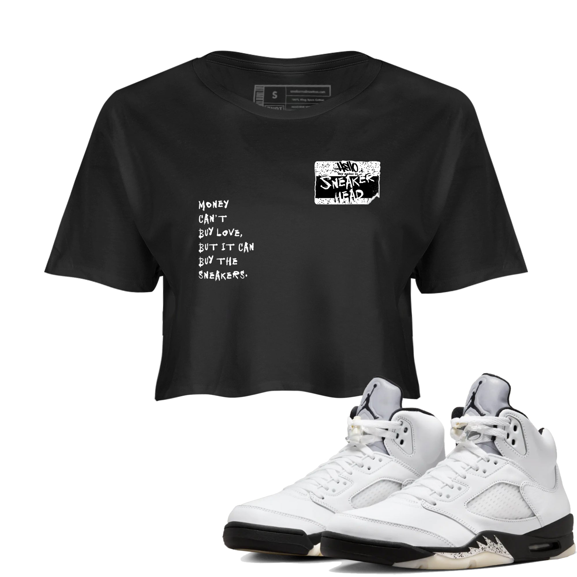 5s White Black shirts to match jordans Sneakerhead Badge sneaker match tees Air Jordan 5 White Black match shoes to clothes Drip Gear Zone unisex cotton Black 1 crop tee